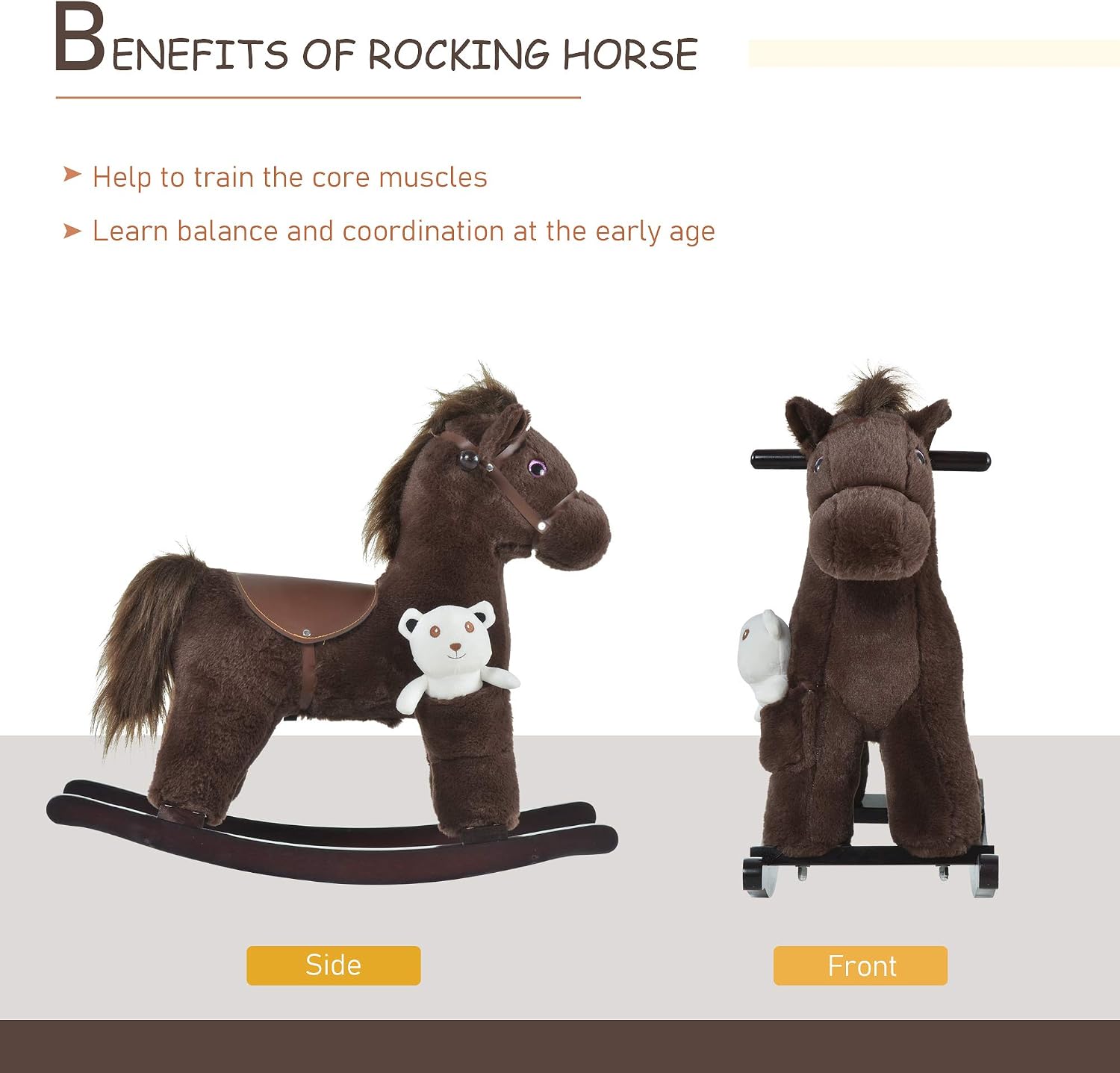 Qaba Kids Rocking Horse with Bear Toy Fun Realistic Sounds Toddler Blue