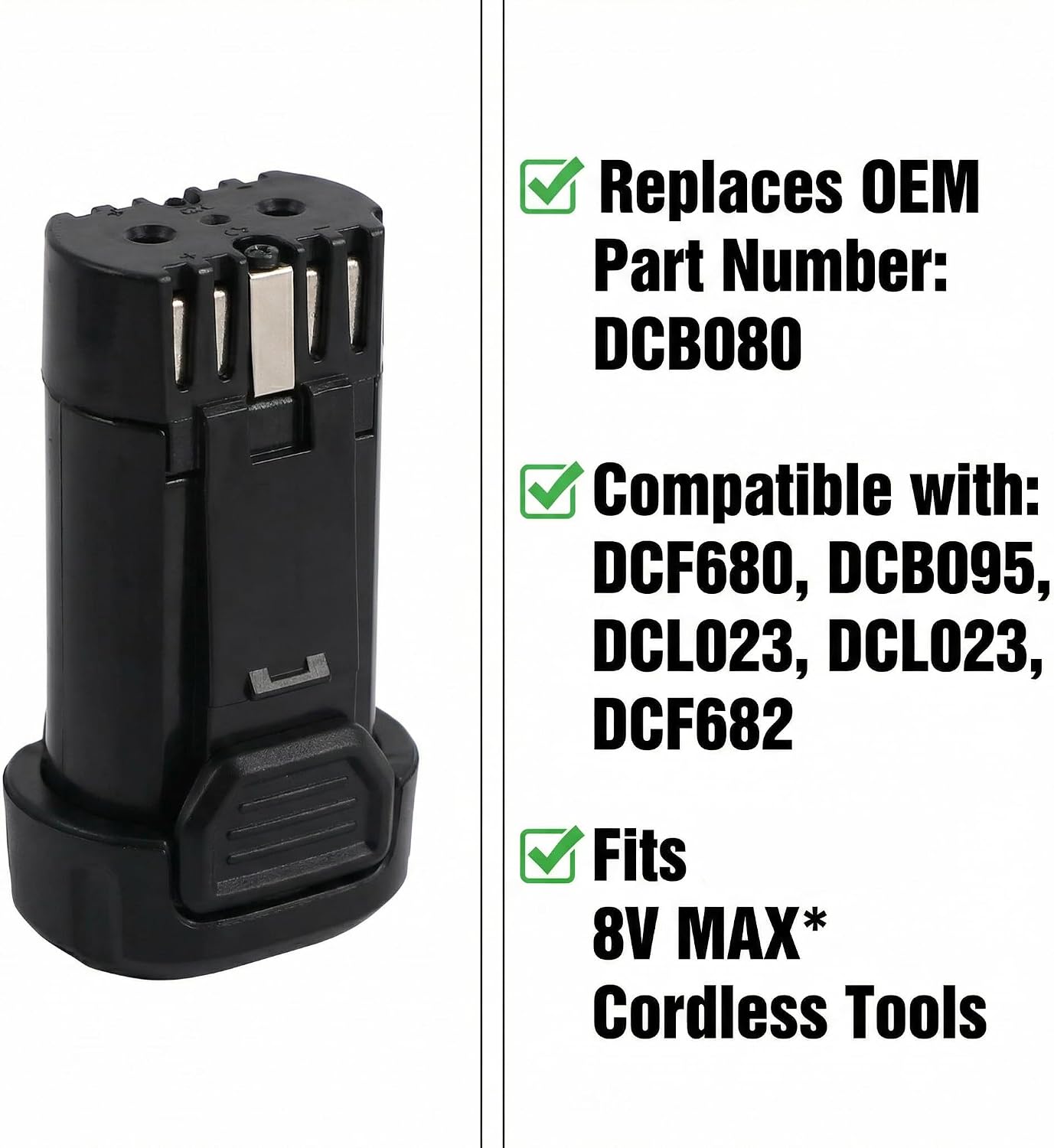 CS BATTERY Replacement DCB080 8v max Batteries for DCF680 DCF680N1 DCF680N2 DCF682 DCB095