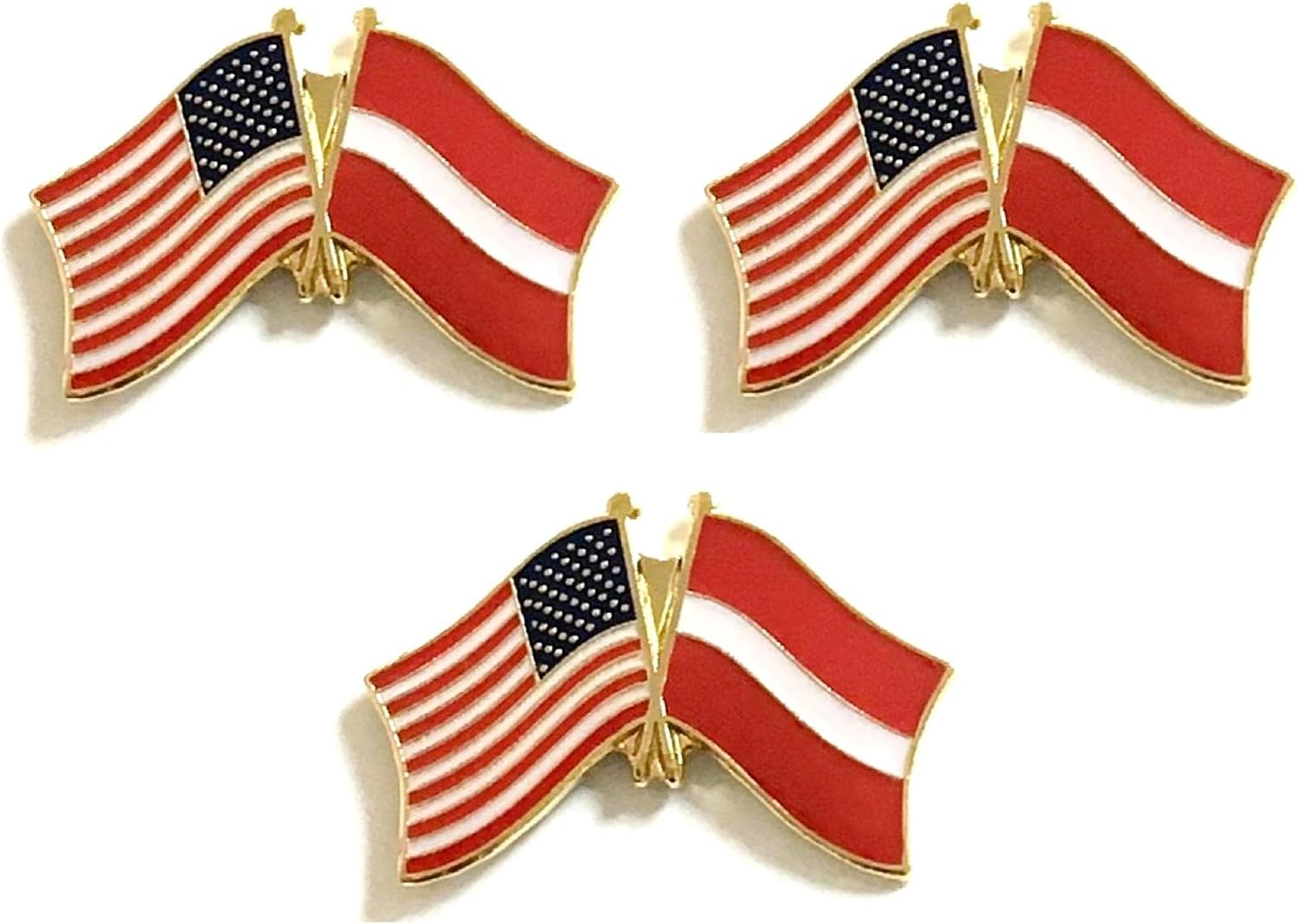 3 National Country Flag Crossed Enamel Flag Pins Pack of 3 Friendship Double Flags