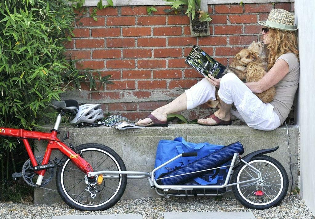One-Wheel Bicycle Cargo Trailer with Kickstand – Converts to Wheelbarrow, Includes Bag, Fits 18" to 700c Bikes