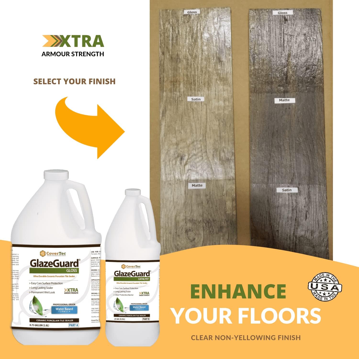 CoverTec GlazeGuard High-Gloss Tile & Grout Sealer – Wet Look Waterproof Finish for Ceramic, Porcelain & Stone – Protects Showers & Floors – Long-Lasting Barrier (1 Qrt Kit)