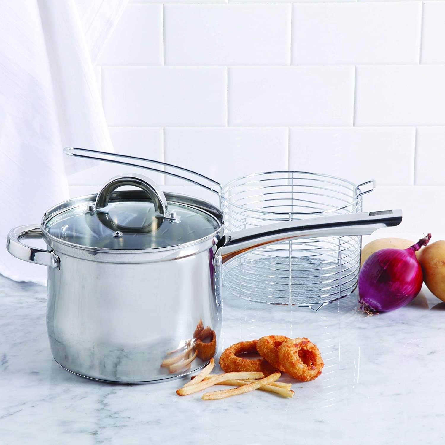 Oster Dutch Oven with Steamer Basket 3-Quart - Sangerfield Stainless Steel, Stovetop Steamer for Vegetables, Rice & Tamales, Dishwasher Safe