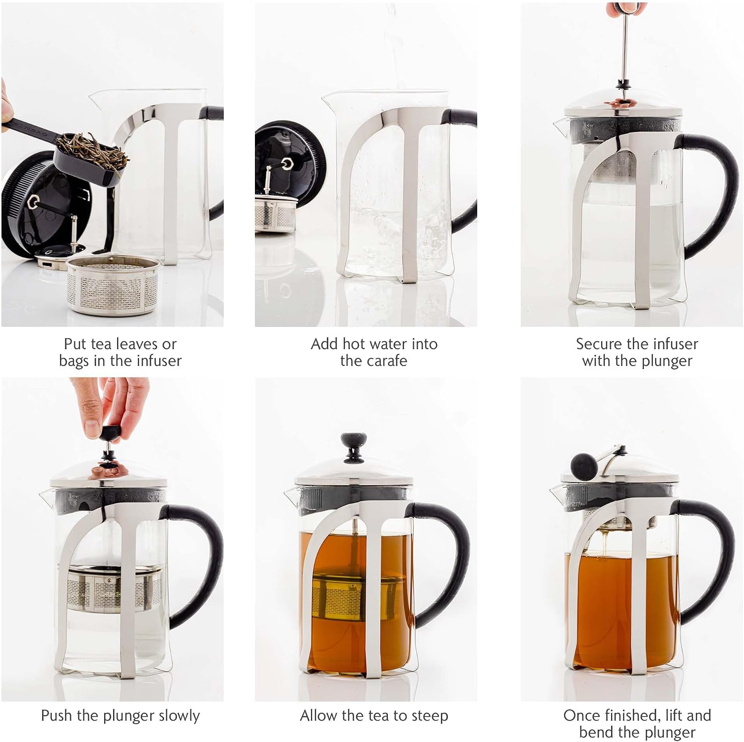 OVENTE French Press Coffee Maker, 34oz BPA-Free Cold Brewer, Clear FGC34T | Heat Resistant Borosilicate Glass, 4-Level Filter System, Stainless Steel Plunger, Cafetera Tea Pot for Kitchen Travel Gifts