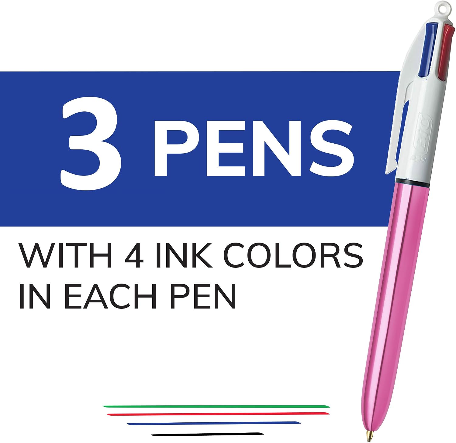 BIC 4-Color Original Retractable Ballpoint Pen, 1.0 mm Medium, 3-Count Pack