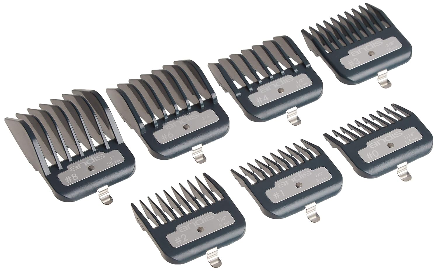 Andis Master Series Clipper Guard Comb Set, Fits ML, MLC, LCL & US-1 | 7-count metal-clip attachment combs, sizes 1/16in to 1in, easy to clean