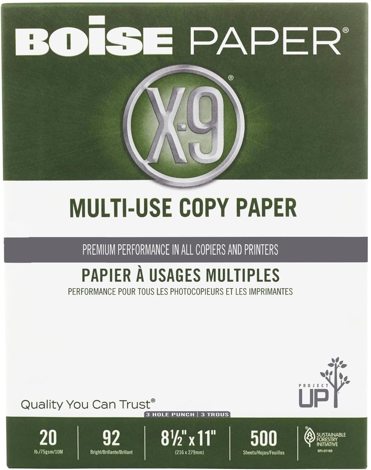 Boise X-9 Multi-Use Printer & Copy Paper, 5 Reams, White, Ledger (11in x 17in), 2500 Sheets Per Case, 20 Lb, 92 Brightness
