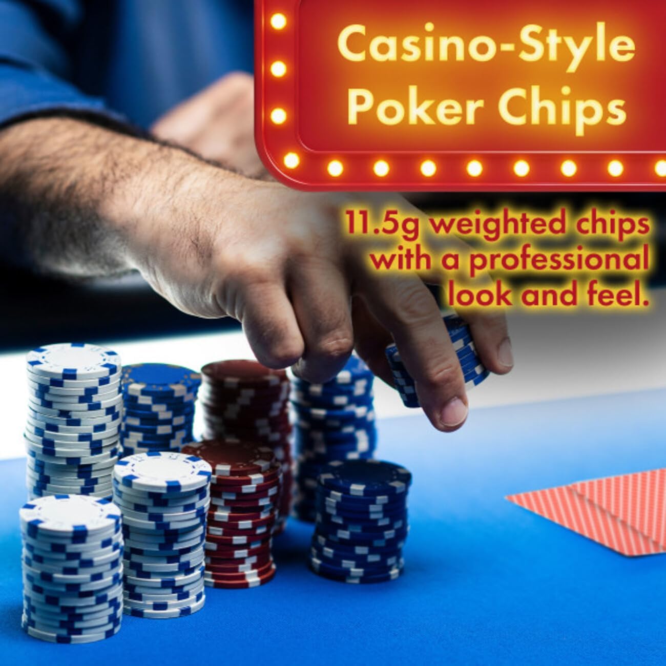 Poker Chip Set - 11.5g Poker Set with Cards, Buttons, Carrying Case, and 500 Poker Chips for Texas Hold'em and Blackjack Games by Trademark Poker
