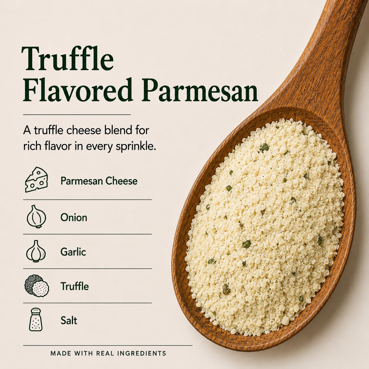 Truffle Parmesan & Black Garlic Seasoning, 18 oz – Gourmet Finishing Cheese Blend with Black Truffle Salt & Fermented Black Garlic, by Woodland Gourmet
