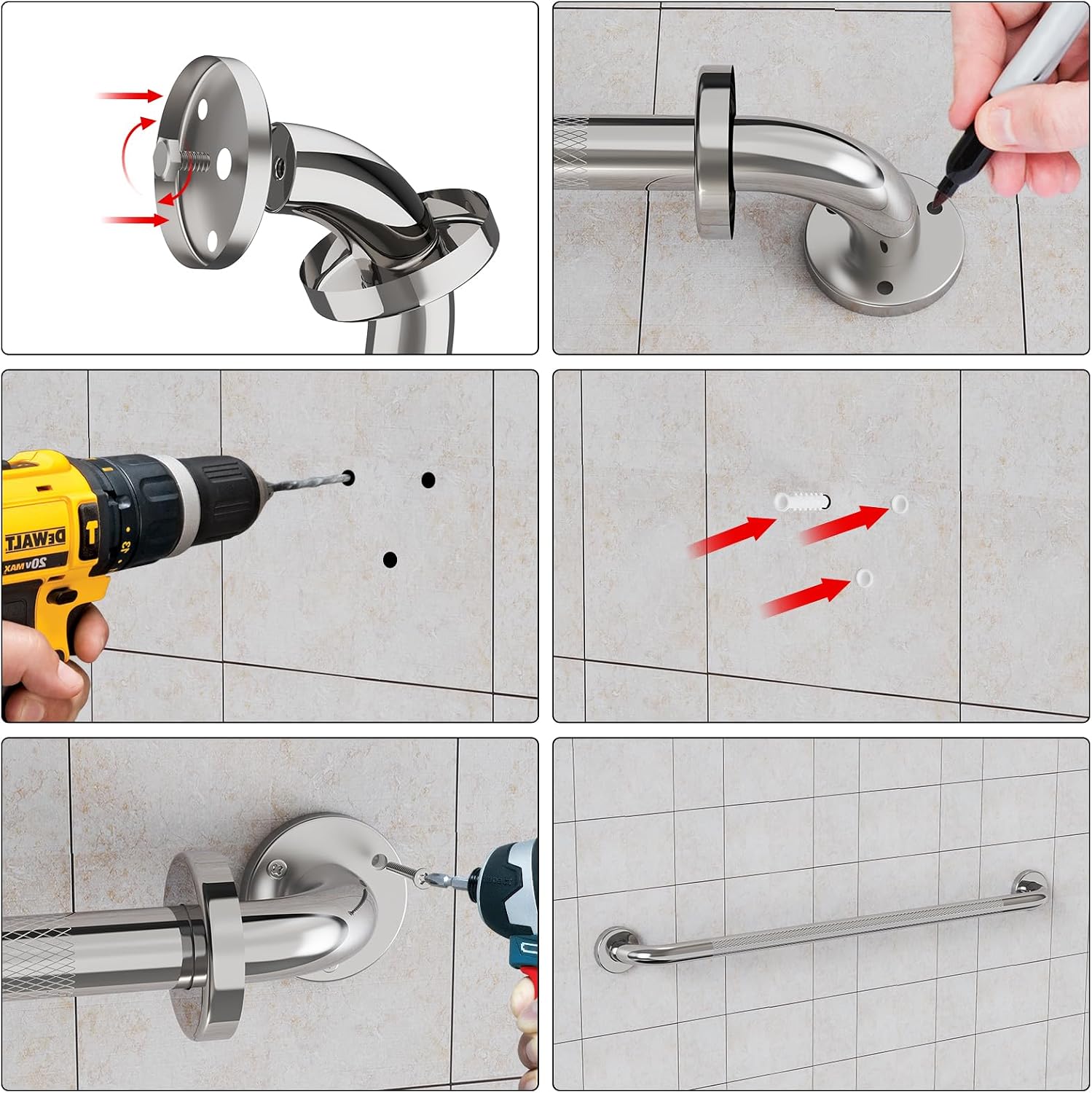 Munzong 3 Pack Commercial Handicap Grab Bars 18" 36" 42" Brushed Nickel | Bathroom Grab Bar for Shower 1.25" Diameter Anti Slip Bathroom Balance Bar Safety Hand Rail for Elderly Injury Senior