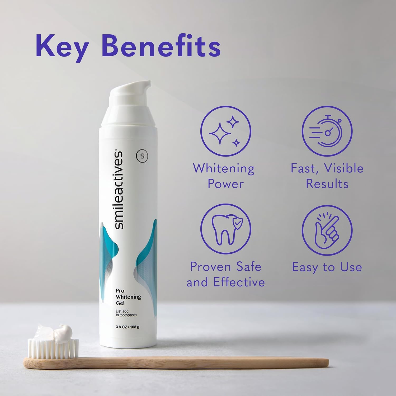 Smileactives Teeth Whitening Gel Hydrogen Peroxide for All Toothpaste 3.8oz | Removes Coffee Stains & Discoloration, 90-Day Supply, Whiter Smile in Days