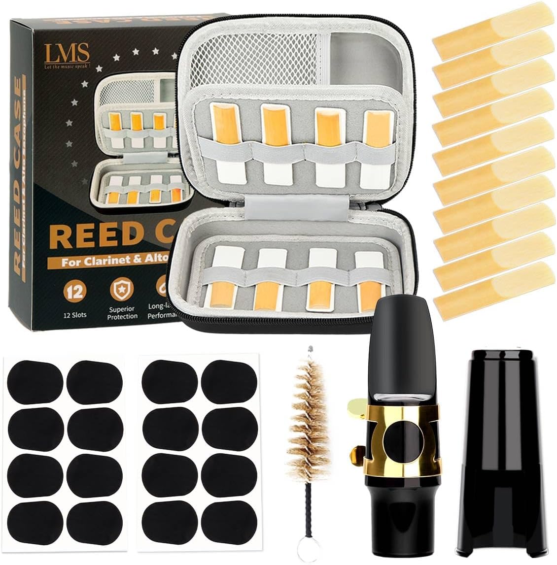 LMS Alto Saxophone Mouthpiece Reeds Kit with EVA Storage Case for Beginners | Alto Sax Mouth Piece Literature Reeds Set With Storage Bag