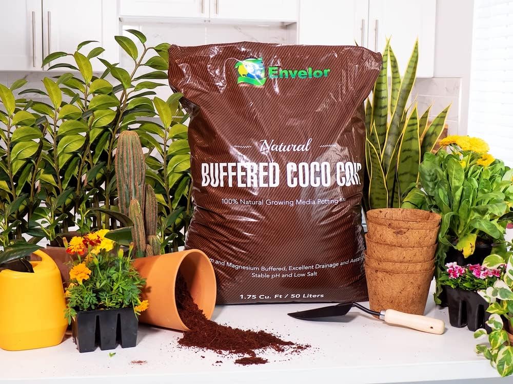 Envelor Organic Coco Coir Brick 10 Lbs. Coir Block Coconut Fiber Growing Medium Potting Soil Mix Coco Peat Media Coir Pith Indoor Outdoor Planters Vegetable Garden Beds