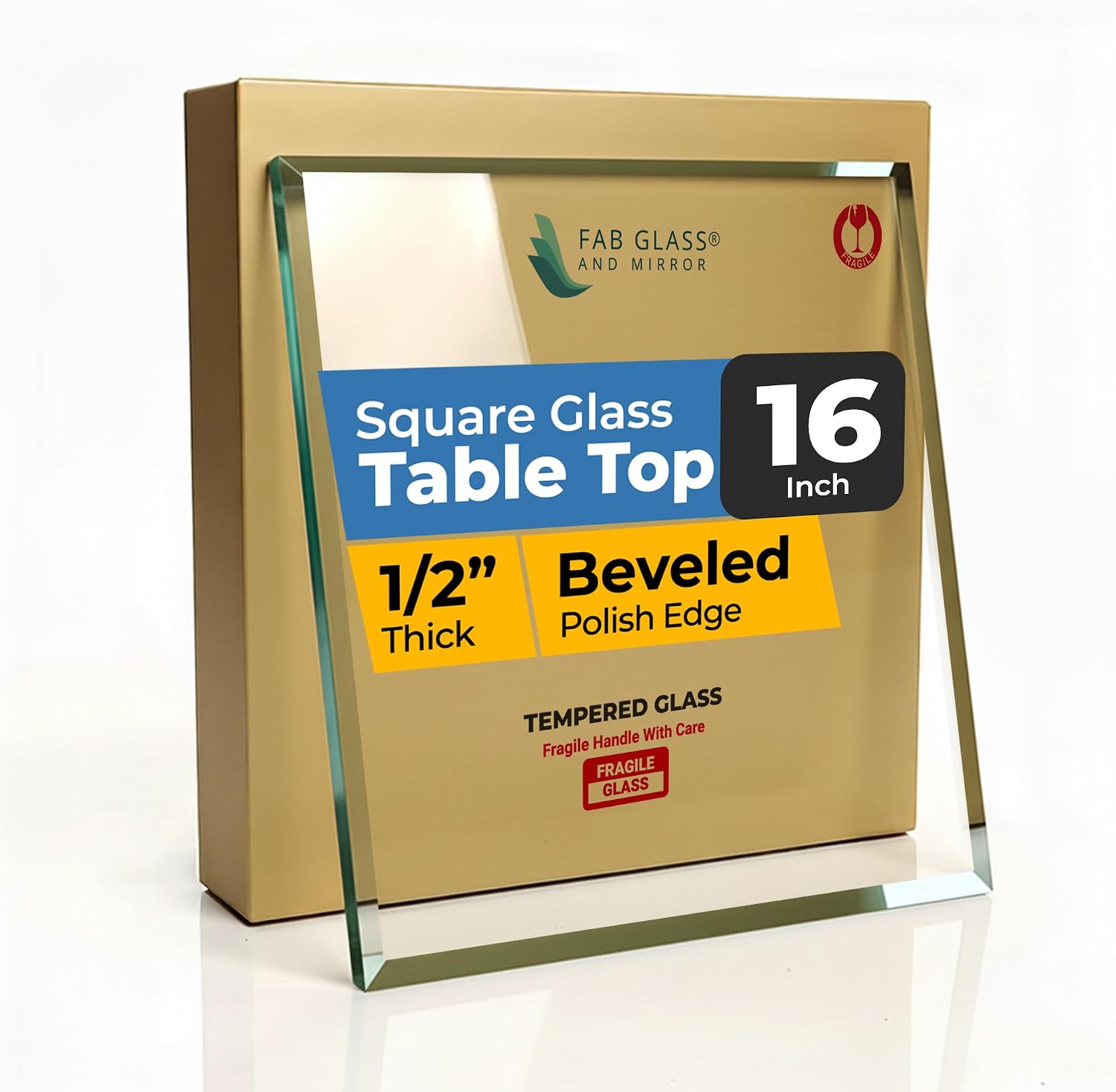 Clear Tempered Glass Table Top 22 Inch Square Flat Polished Edge with 1/4 Inch Thickness for Dining, Coffee or Side Tables by Fab Glass and Mirror