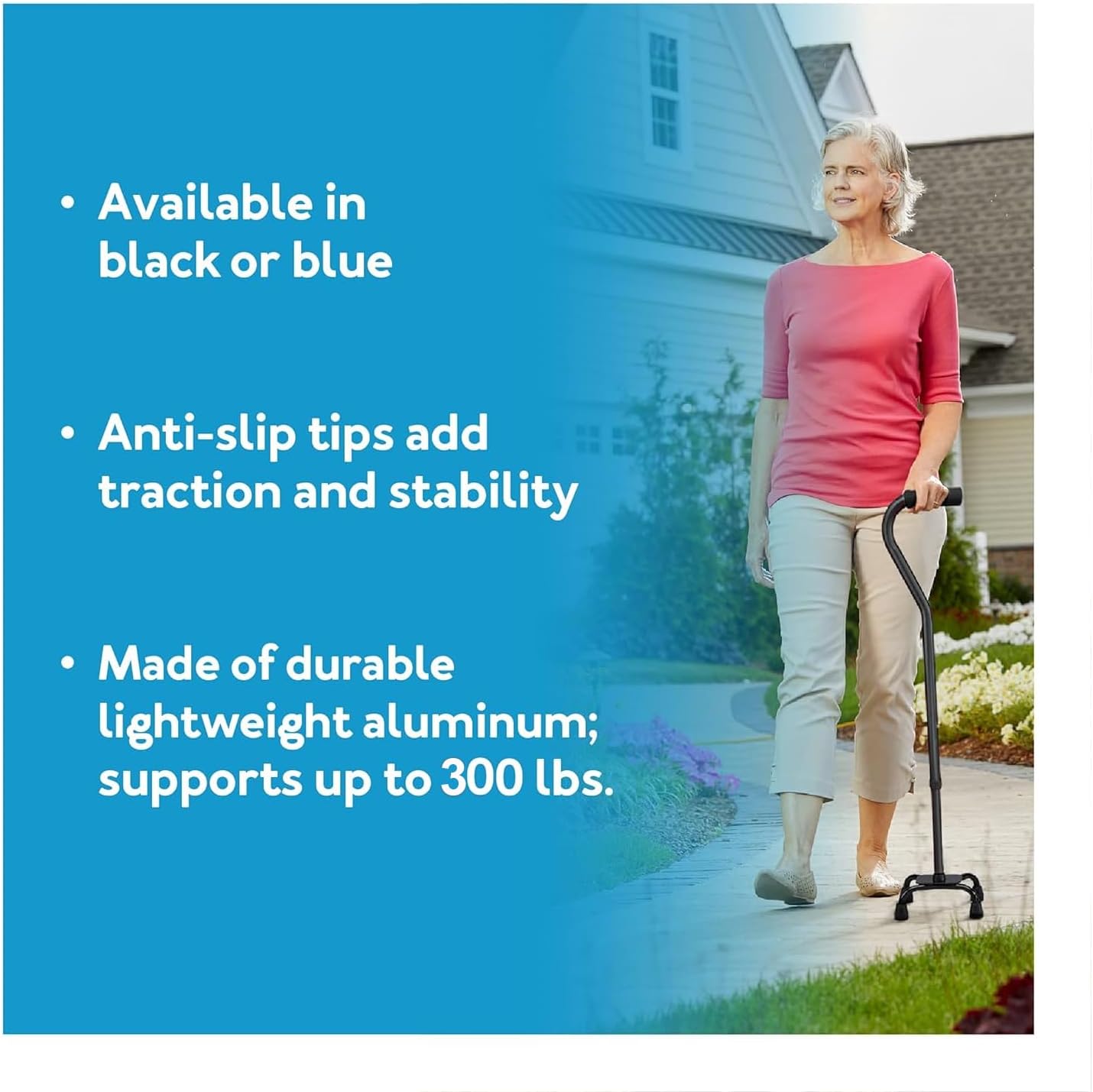 Carex Quad Cane with Small Base, Heavy Duty Quad Cane with Adjustable Height from 28" to 37", 4-Prong Walking Stick with Small Base