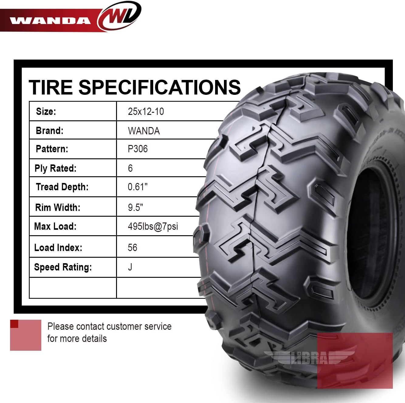 WANDA 2 New ATV UTV Tires 25X12-10 25x12x10 6PR P306-10132