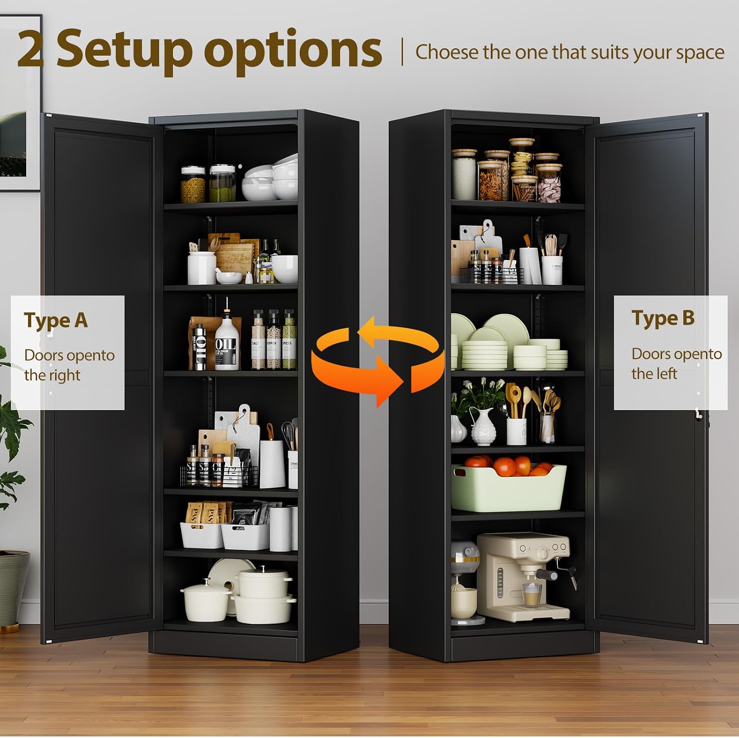 pozdeg 67" Tall Narrow White Metal Storage Cabinet | 2 Doors, 4 Adjustable Shelves, Freestanding Slim Pantry Organizer for Bathroom Kitchen Living Room