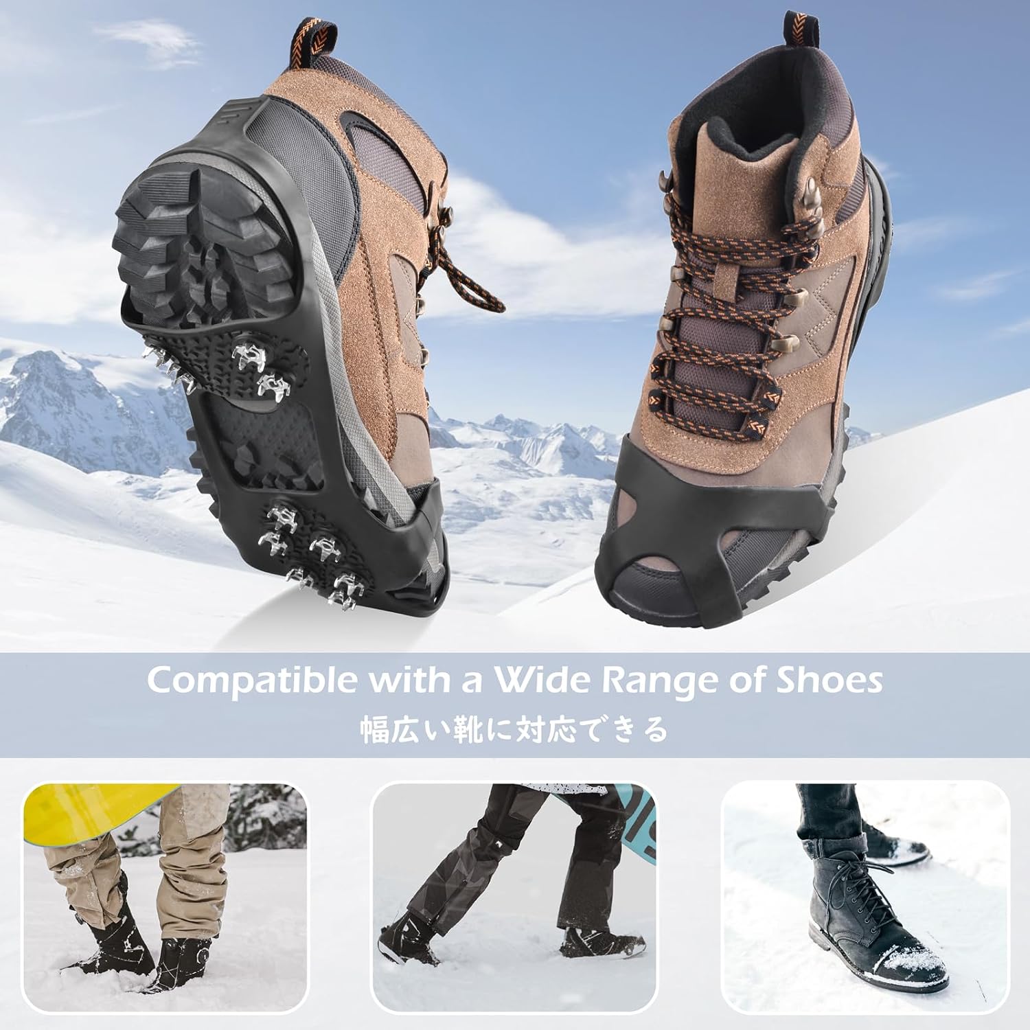 Ice Cleats for Shoes and Boots Anti Slip Ice Grips Snow Crampons Traction Cleats Hiking Fishing Walking Gear