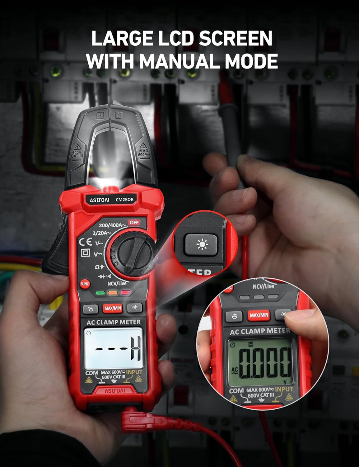 AstroAI Digital Clamp Meter Multimeter 2000 Counts Amp Voltage Tester Auto-ranging with AC/DC Voltage, AC Current, Resistance, Capacitance, Continuity