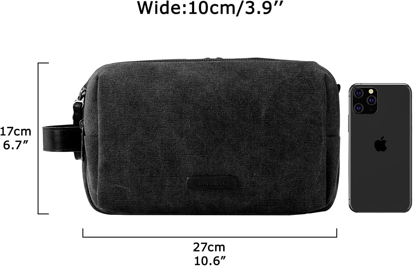 BAGSMART Toiletry Bag for Men, Canvas Travel Toiletry Organizer Dopp Kit Water-resistant Shaving Bag for Toiletries Accessories,Grey-Medium