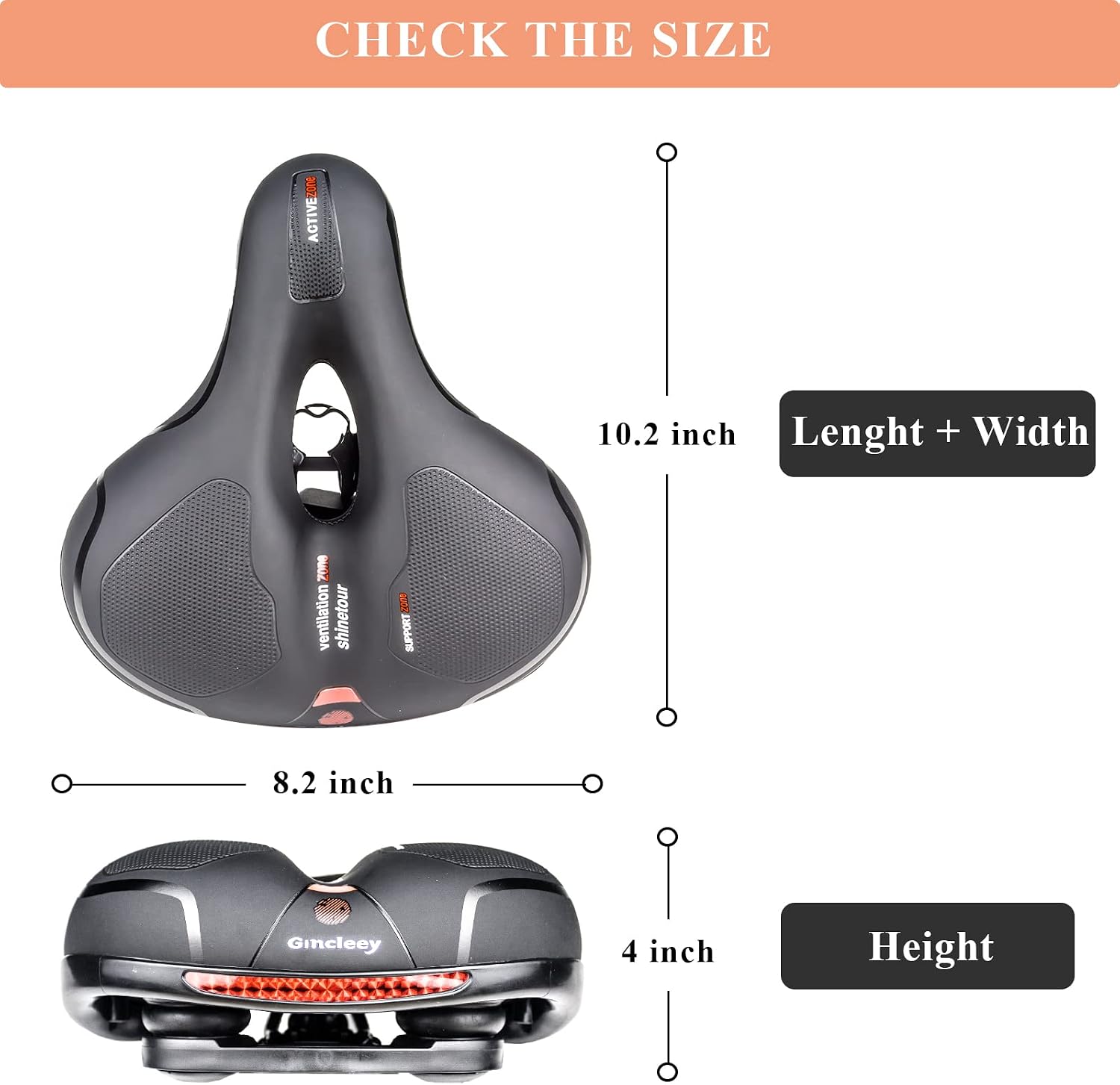 Comfort Bike Seat for Women Men,Wide Bicycle Saddle Replacement Memory Foam Padded Soft Bike Cushion with Dual Shock Absorbing Universal Fit for Indoor/Outdoor Bikes with Reflect