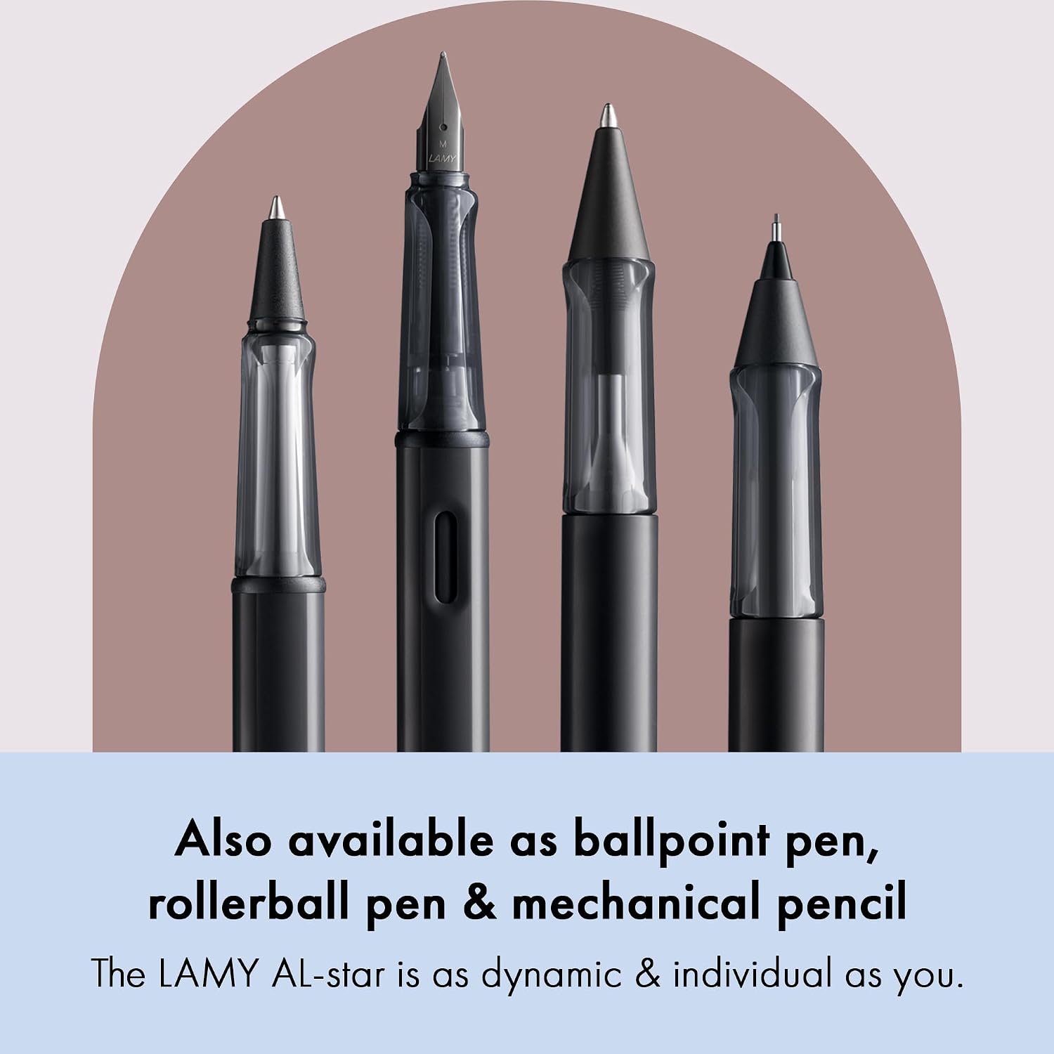 LAMY AL-star black - Fountain Pen with ergonomic grip & black Left-Handed steel nib (LH) in size M - lightweight aluminum body - including LAMY T 10 blue cartridge