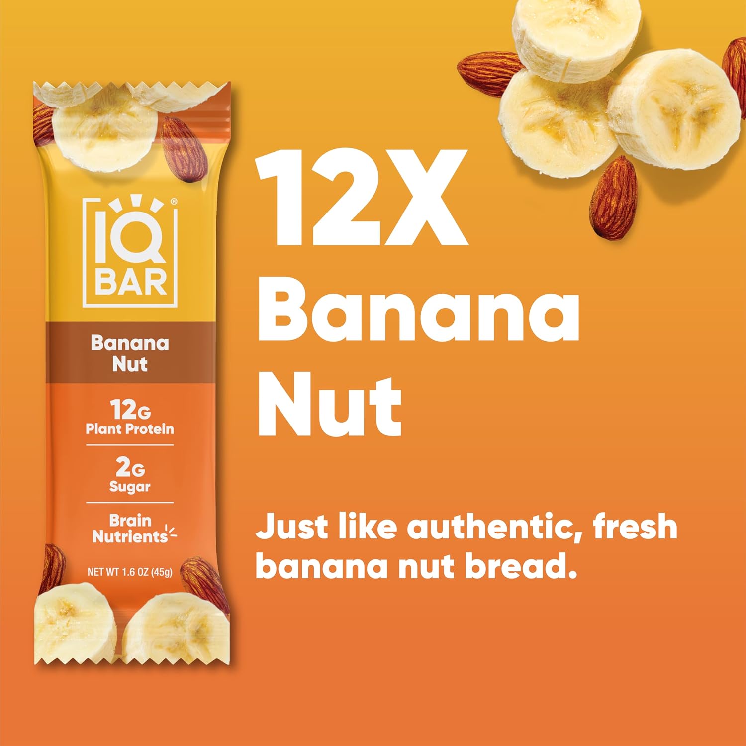 IQBAR Clean Protein Bars, Low Sugar Keto, Banana Nut 12-Count