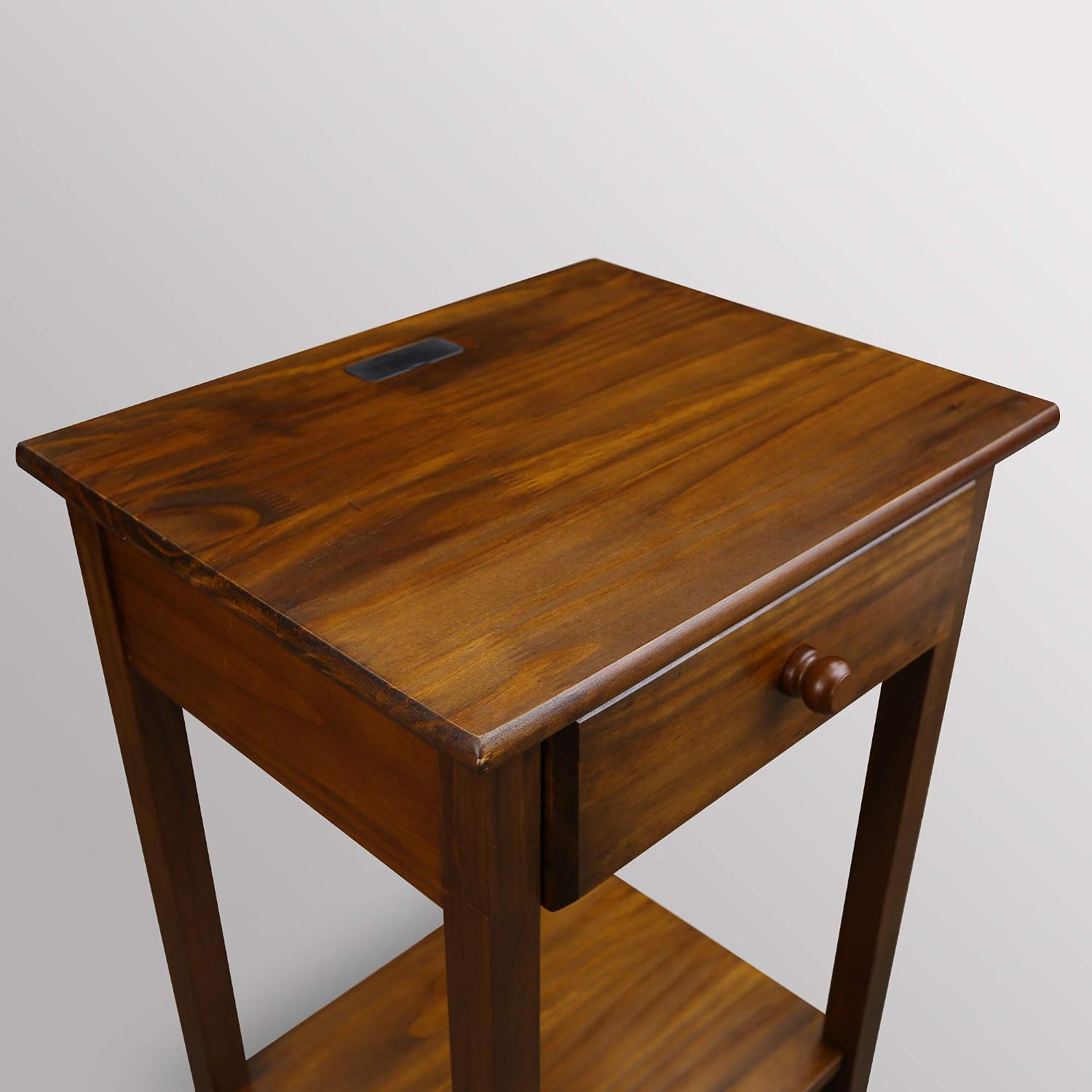 Casual Home Owl Night Stand with USB Port Charging Station and Drawer, 17.5"W x 14.25"D x 24.5"H, Espresso