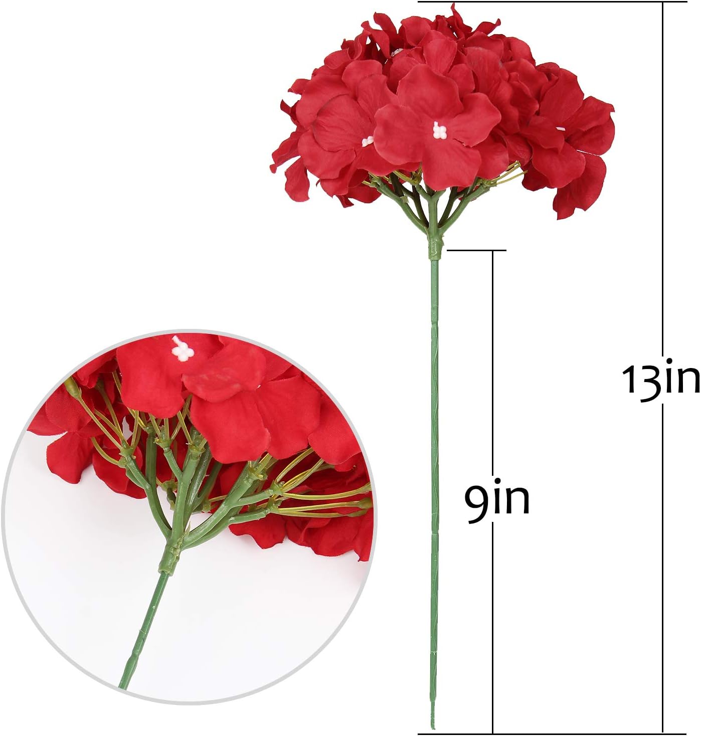 Silk Hydrangea Heads Artificial Flowers Heads with Stems for Home Wedding Decor,Pack of 10 (White)