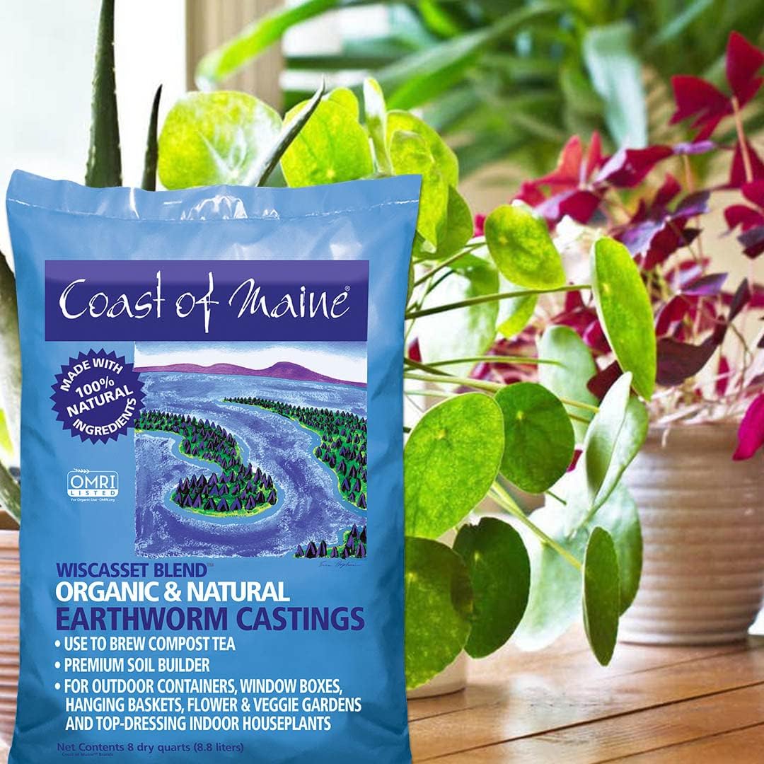 Coast of Maine Wiscasset Blend Earthworm Castings Top Dressing Soil for Containers, Baskets, and Flower and Vegetable Gardens, 8qt