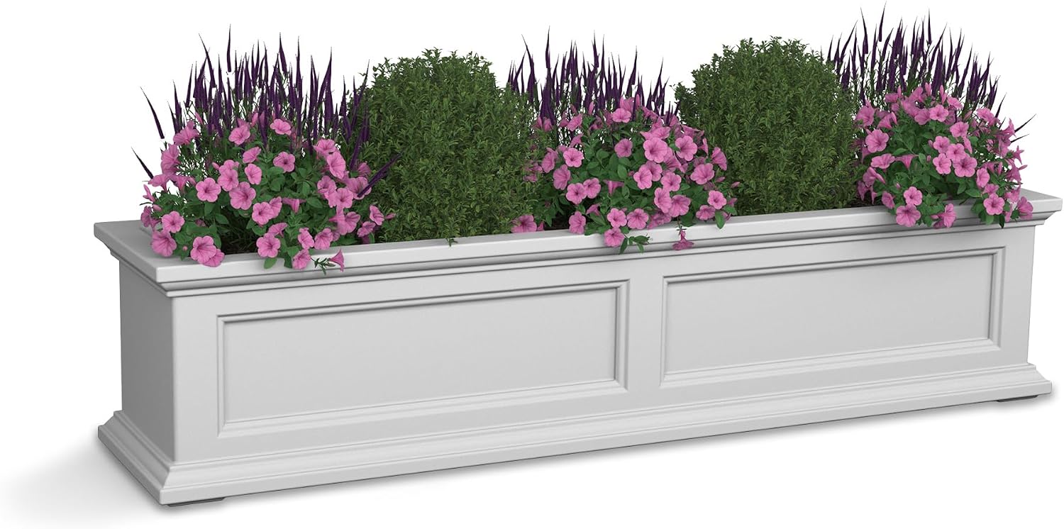 Mayne Fairfield 48in Self-Watering Rectangular Window Box Planter, Black | Self-watering, All season, Fade resistant, Mounting brackets included, Built-in overflow, 15-year warranty