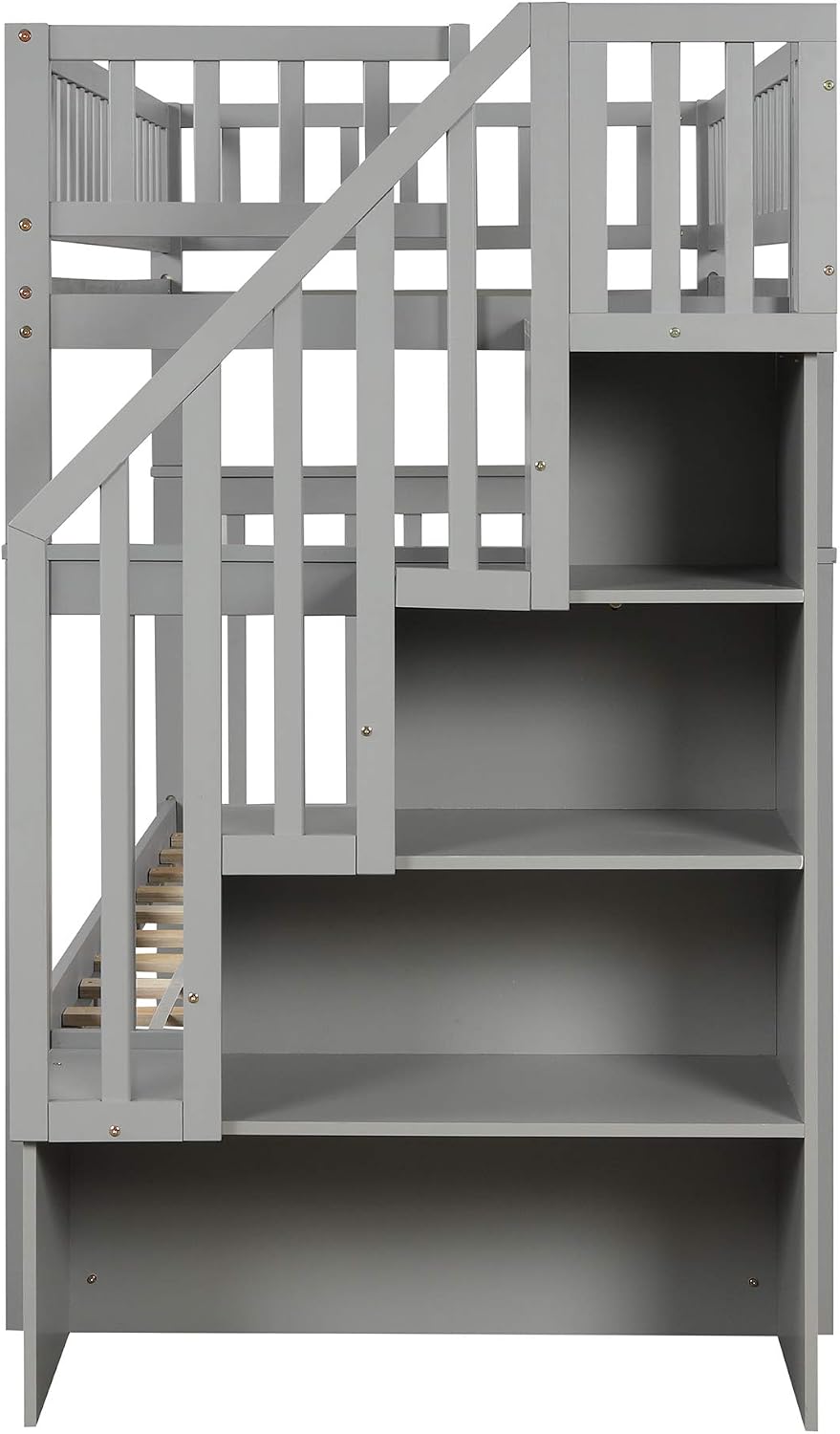 Bellemave Full Over Full Bunk Beds with Stairs Stairway Bunk Bed Frame with Storage Shelves for Teens Adult, Detachable Wood Full Bunk Bed, Gray