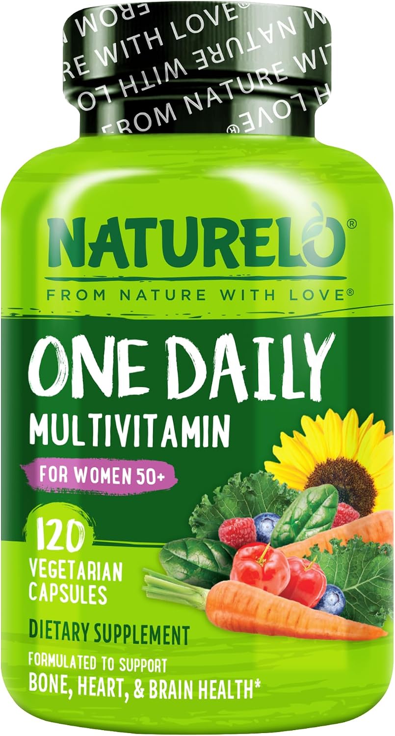 NATURELO One Daily Multivitamin for Women 50+ (Iron Free) - Menopause Support for Women Over 50 - Whole Food Supplement - Non-GMO - No Soy - 60 Capsules - 2 Month Supply | Energy Support, Whole Food Daily Women Multivitamin Supplement, Nourish Hair/Skin/…