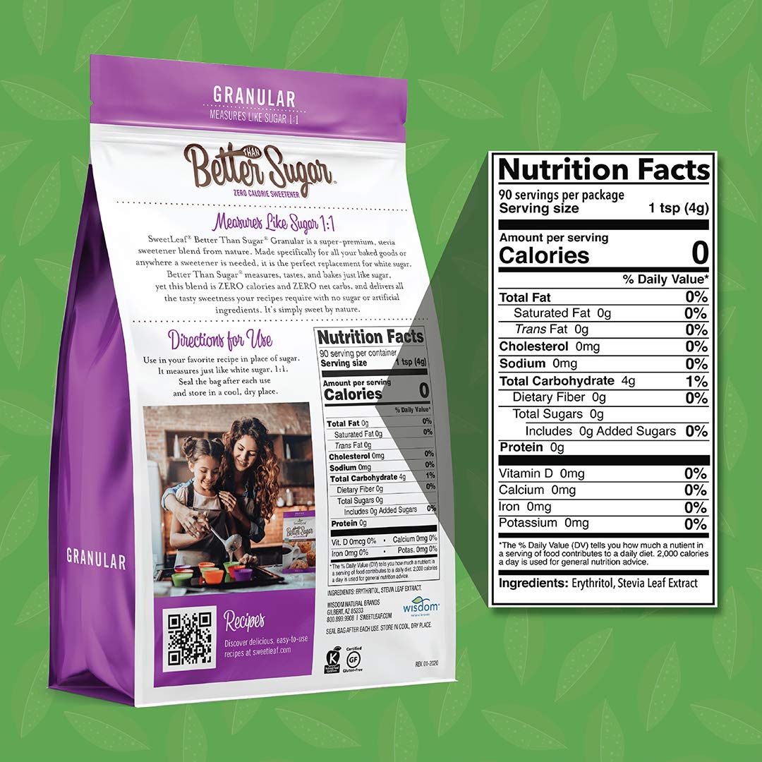 SweetLeaf Better Than Sugar Sweetener Alternative - 12.7 Oz | Powdered Sugar Substitute with Stevia & Erythritol, Use for Frosting, Baking, Coffee, Keto Friendly