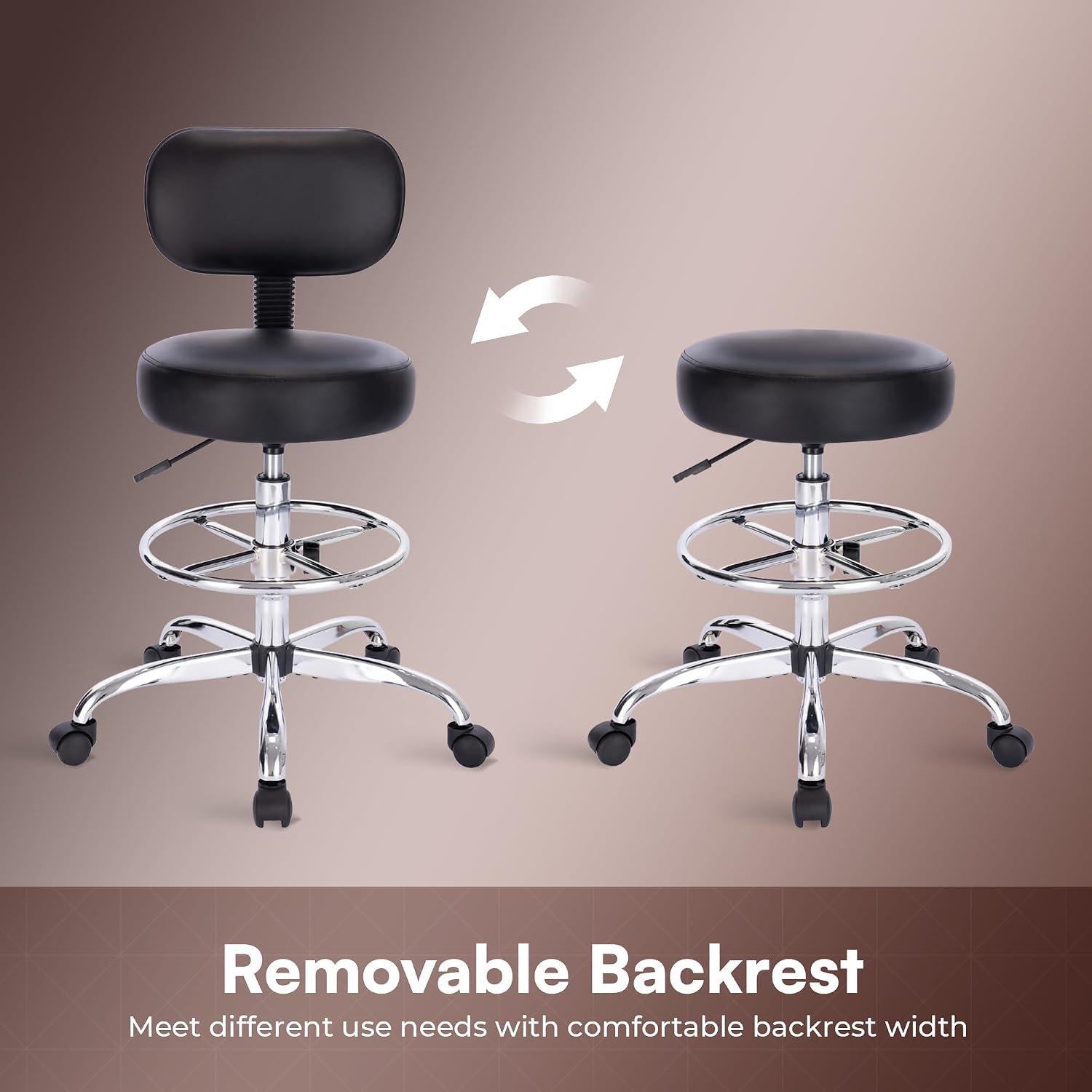 SUPERJARE Drafting Chair with Back, Adjustable Foot Rest Rolling Stool, Multi-Purpose Office Desk Chair