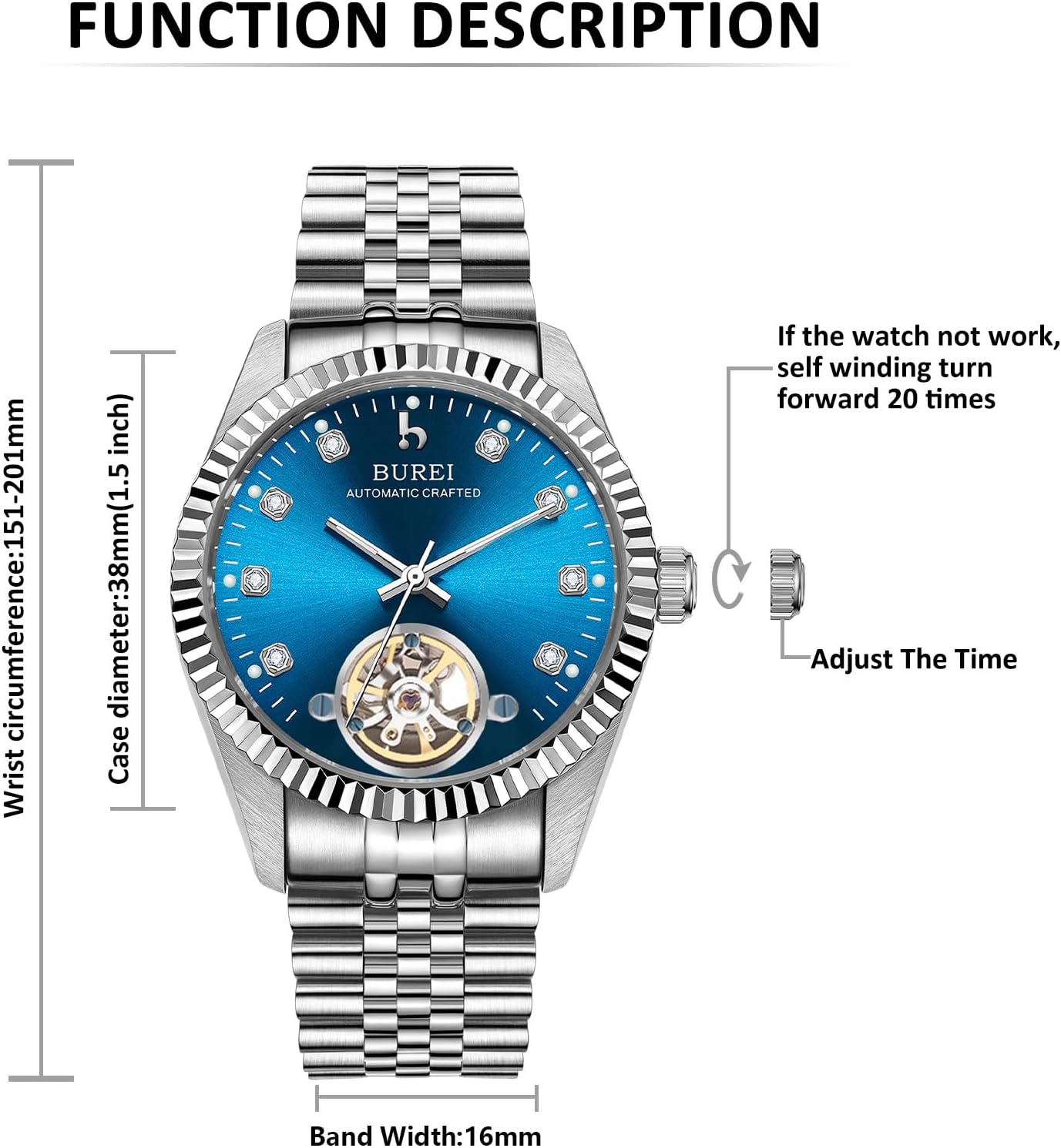 BUREI Men's Luxury Automatic Watch Fashion Waterproof Mechanical Watch, Adjustable Stainless Steel Two Tone Strap,Gift for Men