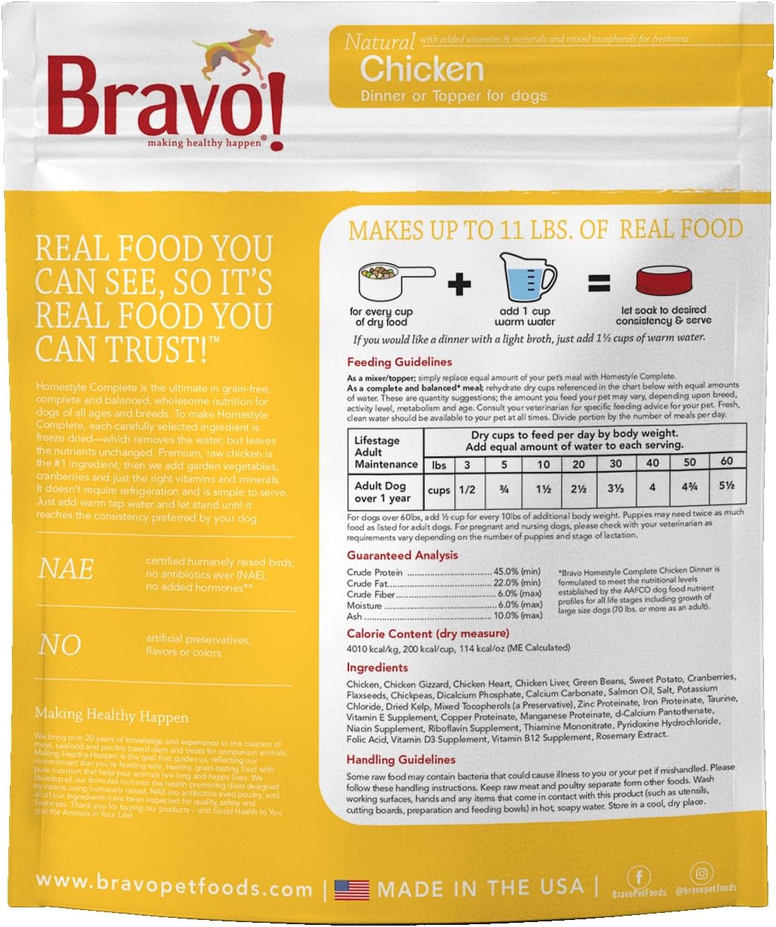 Bravo! Homestyle Complete Freeze Dried Raw Dog Food, Beef, 2 Pounds | Whole Food Ingredients, Rehydrate with Water for Up To 9 Pounds of Food, Use as Meal or Food Topper, Grain Free, Gluten Free