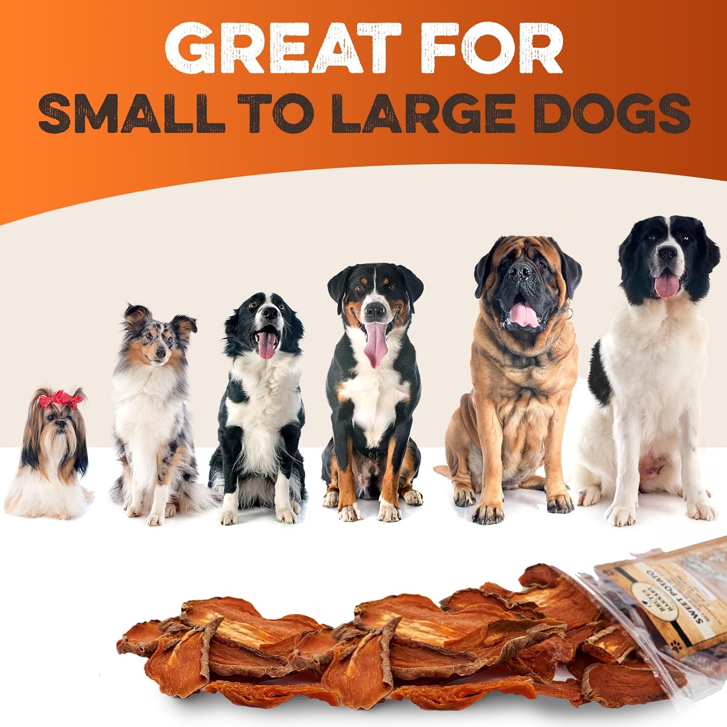 BRUTUS & BARNABY Dried Sweet Potato Dog Treats & Chews, Full Slices, 14 oz | Single ingredient, healthy, hypoallergenic; gentle on sensitive stomachs. Made in USA, thick cut for large breeds