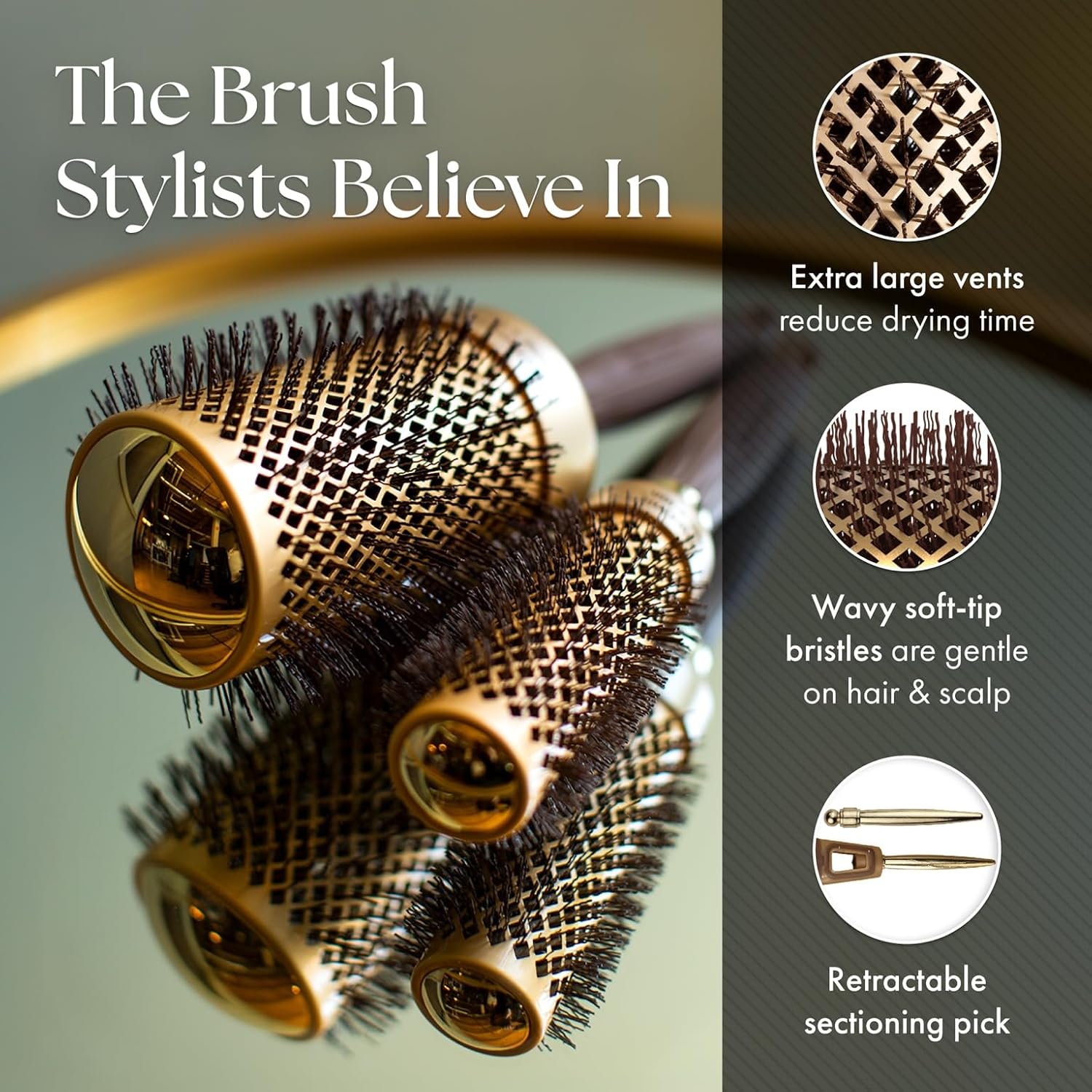Olivia Garden NanoThermic Ceramic + Ion Round Thermal Hair Brush - Not Electrical - Professional Blowout Brush for Normal to Thick Hair