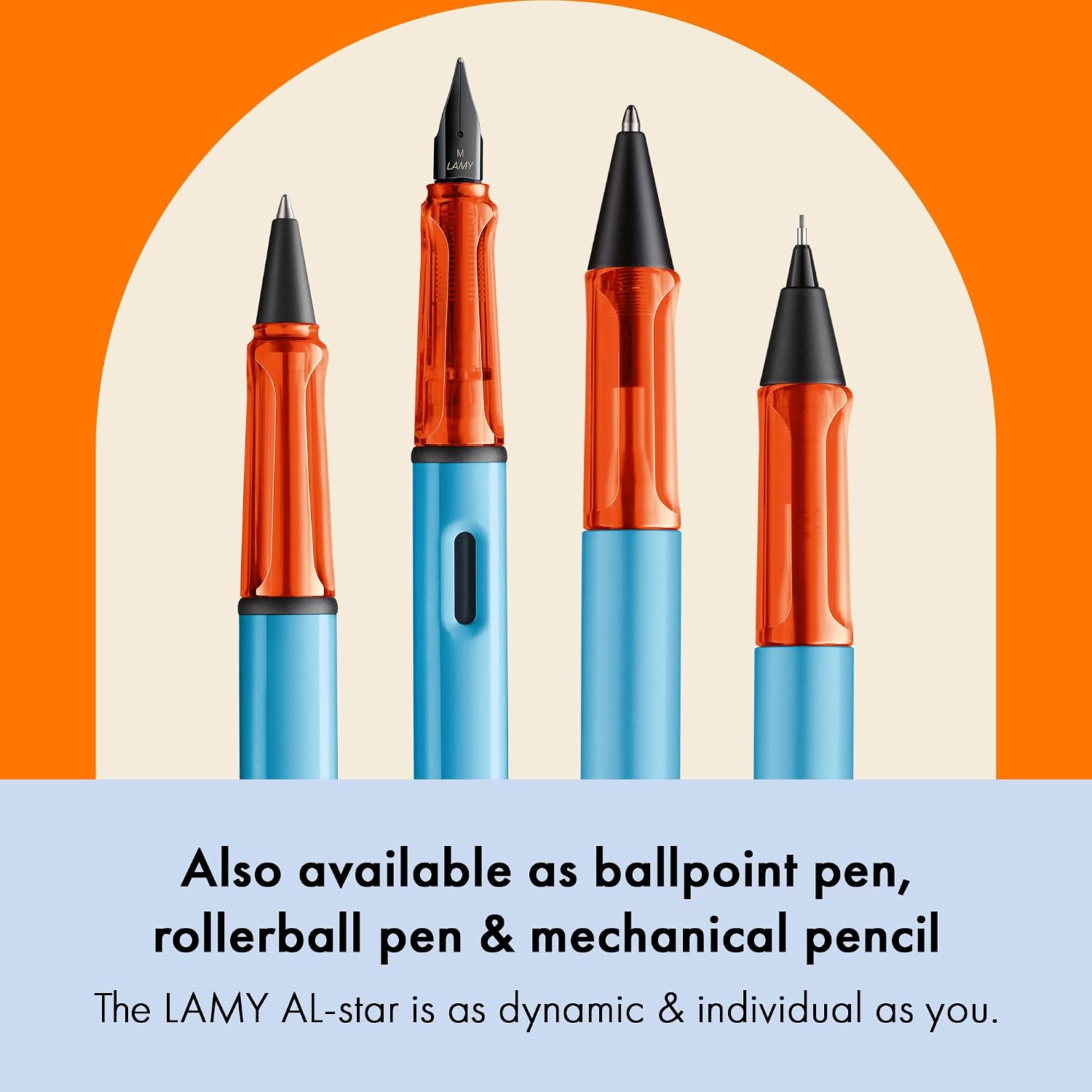 LAMY AL-star black - Fountain Pen with ergonomic grip & black Left-Handed steel nib (LH) in size M - lightweight aluminum body - including LAMY T 10 blue cartridge