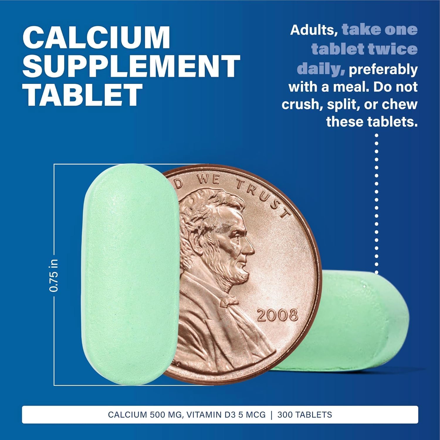 Major Oyster Shell Calcium with Vitamin D3 500 mg / 5 mcg (200 IU) - Daily Calcium Supplement - 300 Tablets (1 Pack)