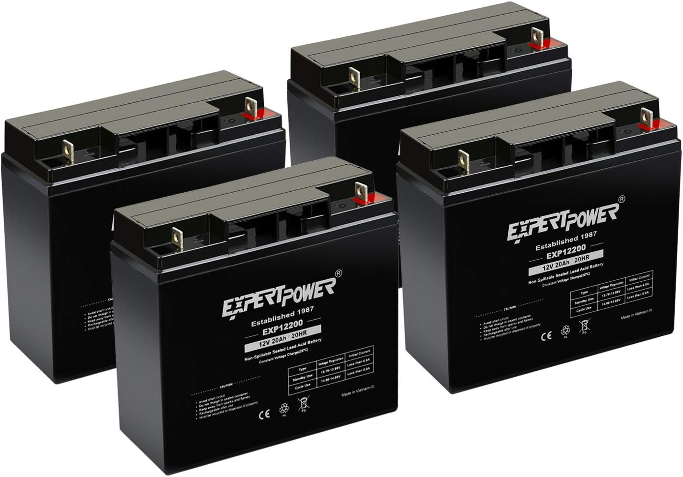 ExpertPower 4 Pack EXP12200 12V 20Ah - SLA Rechargeable 12V Battery for Ride on Toys, UPS, Lawn Mower, Generator, Medical Devices, Wheelchair