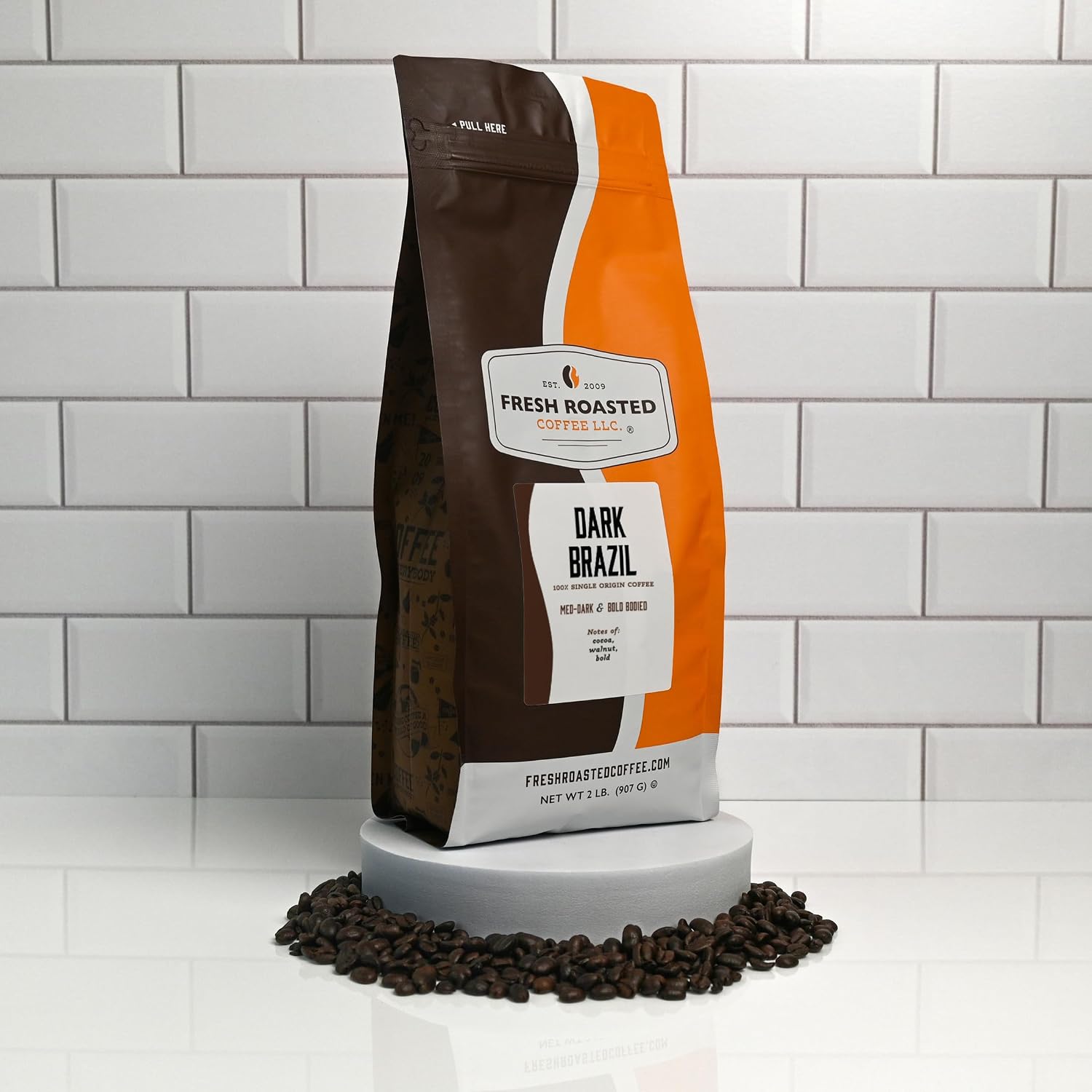 Fresh Roasted Coffee, Dark Brazil Whole Bean Coffee, Med-Dark Roast, Kosher, 5 lb (80 oz)