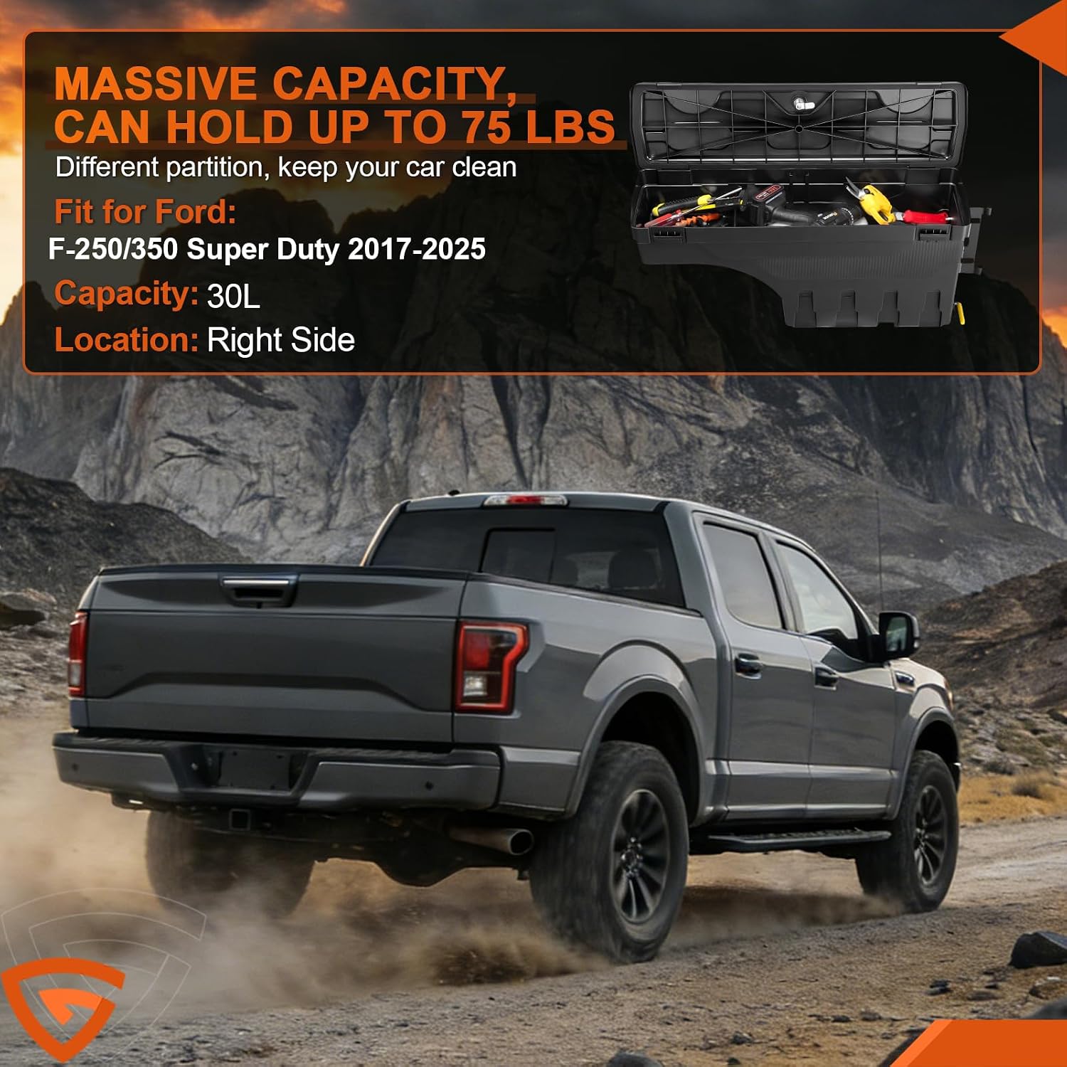 GEARLAST Truck Bed Swing Toolbox Fits for Ford F-250 F-350 Super Duty