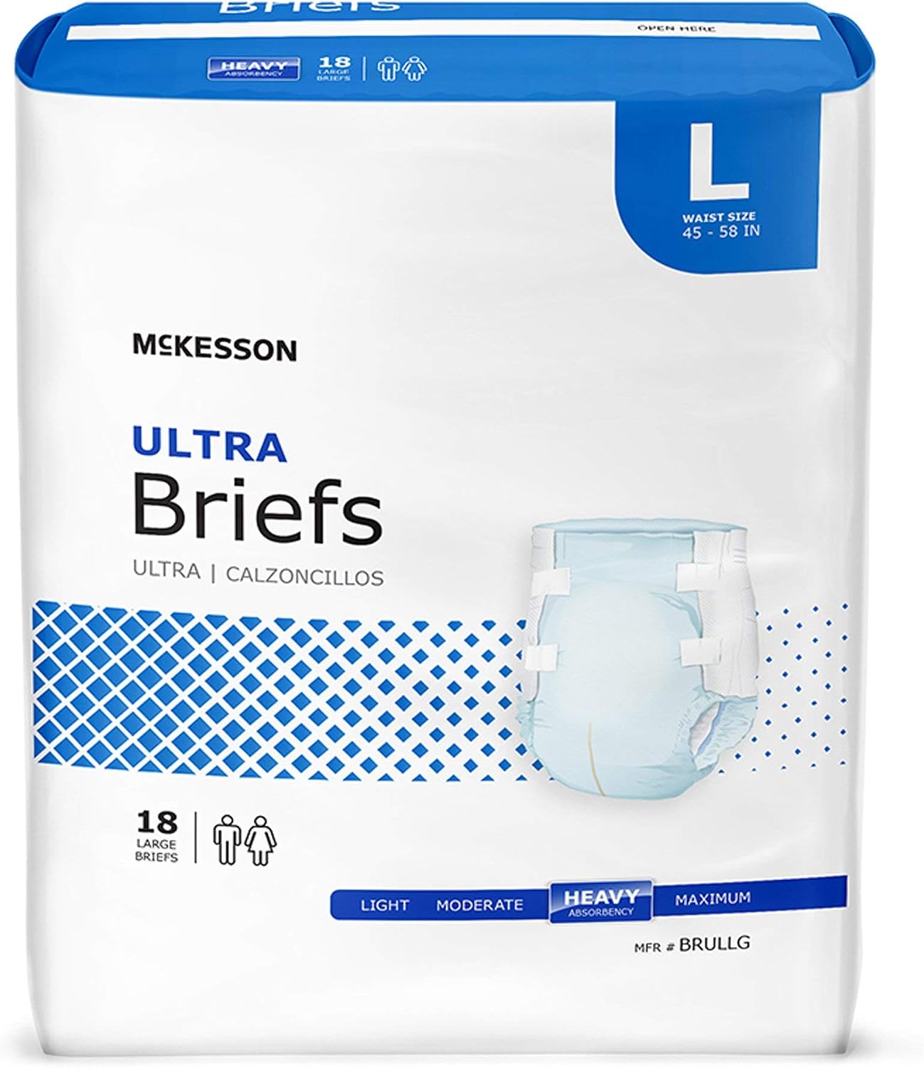 McKesson Ultra Briefs, Heavy Absorbency, Medium, Unisex, 44 in, 96 ct | Disposable, Elastic Leg Gathers and Contoured Fit for Men and Women, Incontinence
