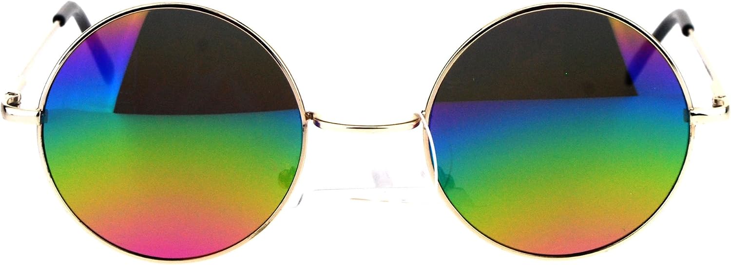 SA106 Reflective Color Mirrored Hippie Groove Round Circle Lens Retro Sunglasses