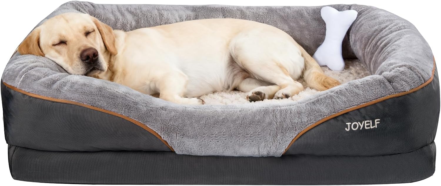 JOYELF Large Memory Foam Dog Bed, Orthopedic Dog Bed & Sofa with Removable Washable Cover and Squeaker Toy as Gift
