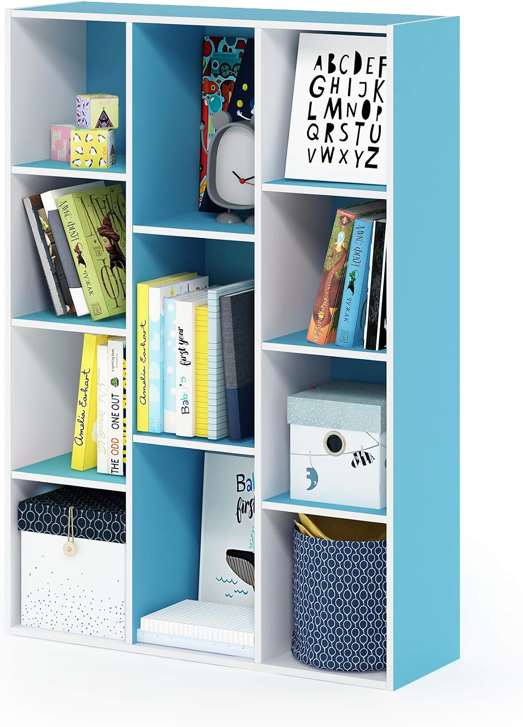 Furinno LUDER Book Shelf, 5-Cube Bookshelf, Reversible Bookcase, 9.4 x 19.5 x 31.5, Easy Assembly, for Living Room, Bedroom, Home Office, White