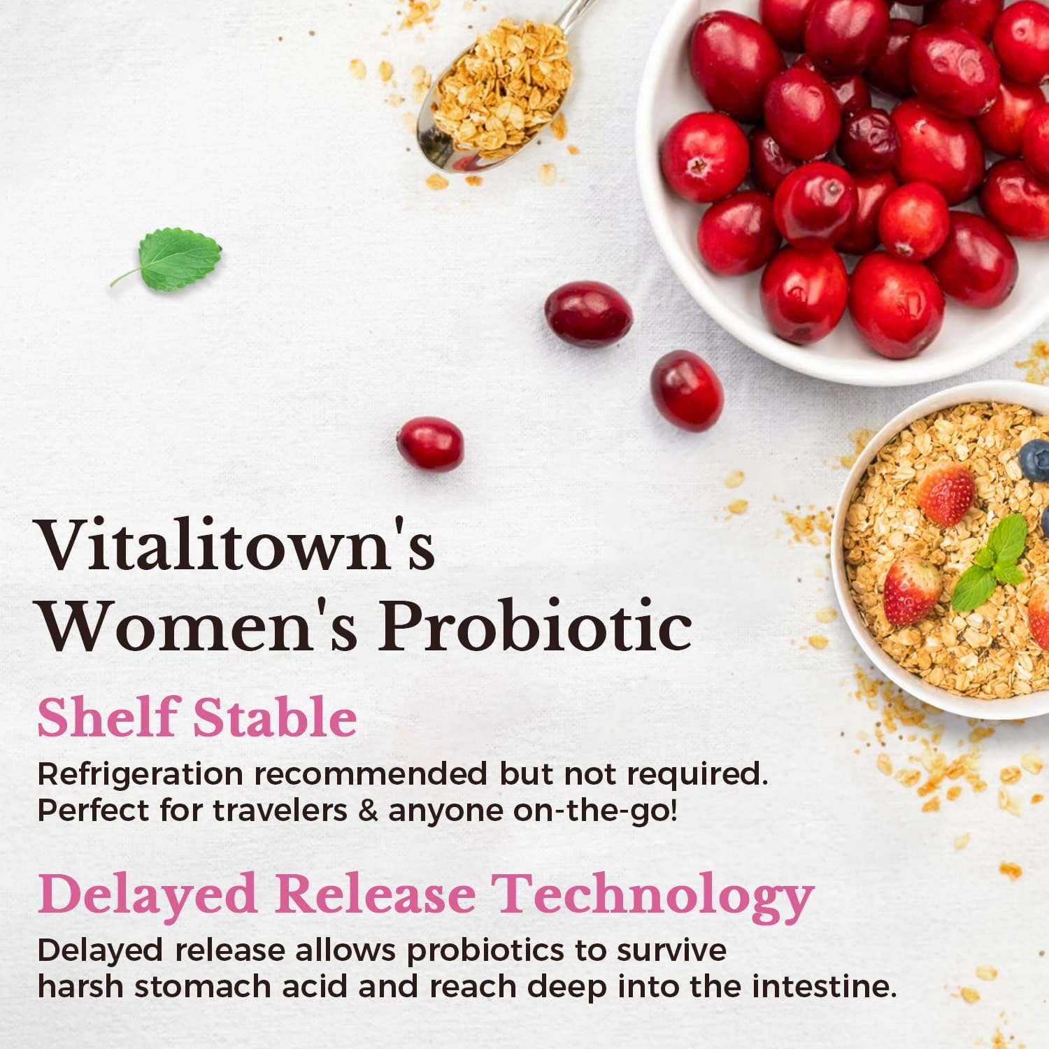 Vitalitown Probiotics for Women 120 Billion CFUs, 30 Strains, with Prebiotics & Digestive Enzymes & Cranberry, Gut & Vaginal Health