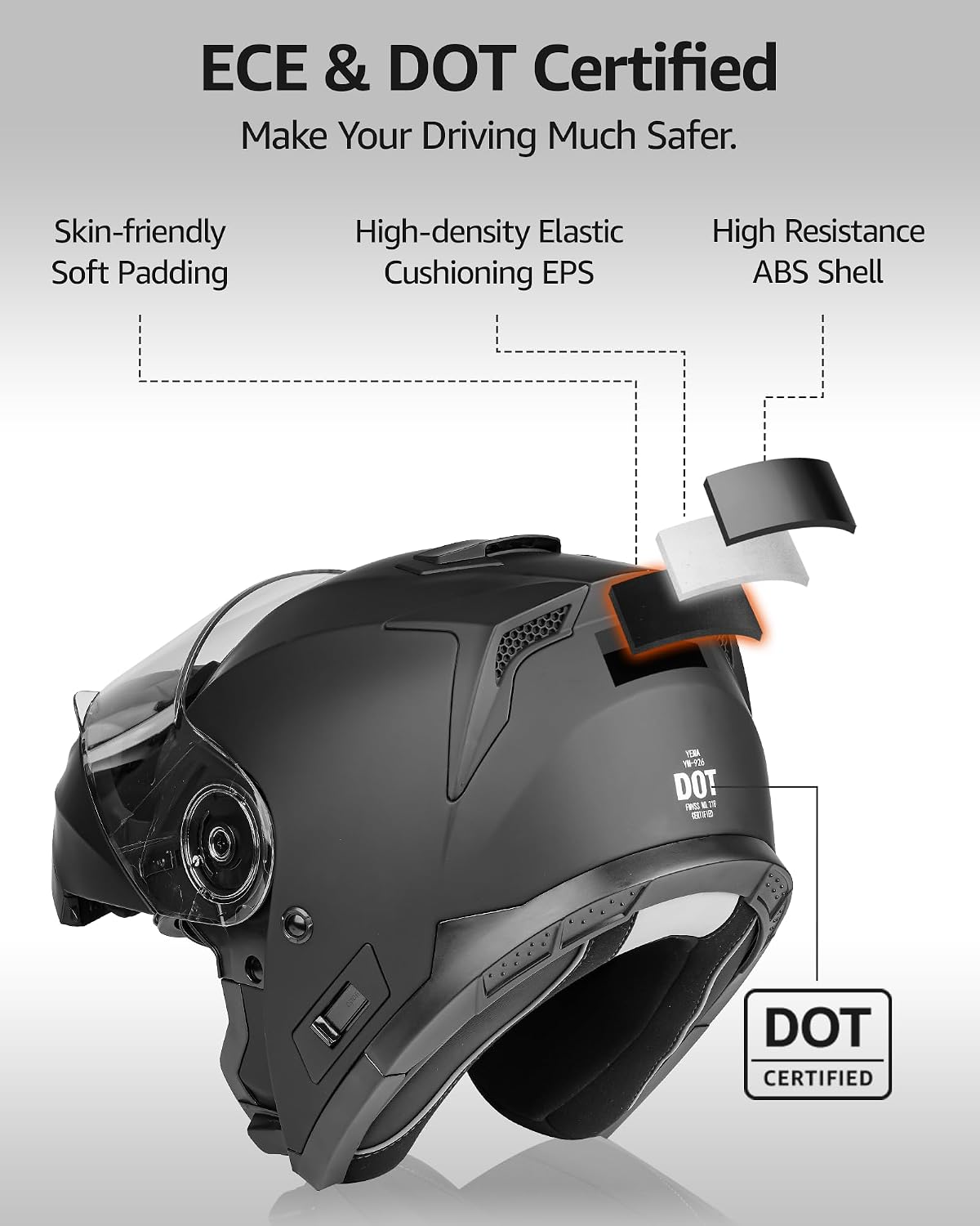 YEMA Modular Motorcycle Helmets, DOT Approved Full Face Motorcycle Helmet with with Flip Up Dual Visor for Men & Women - Street, Scooter, ATV, E-Bike