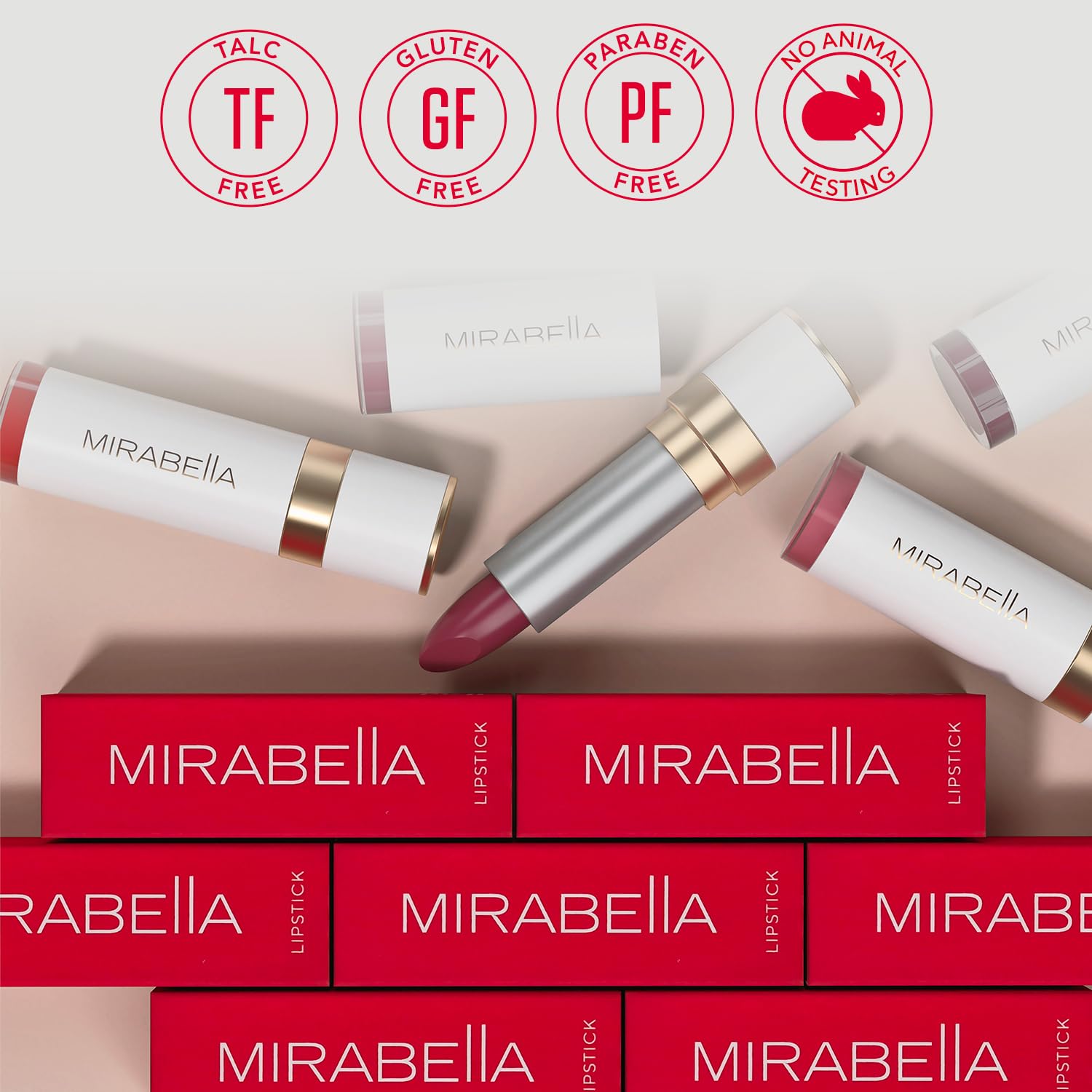 Mirabella - Sealed with a Kiss Smudge Proof Lipstick, Long-Lasting No-Bleed Lip Makeup, Hydrating Lip Color with Vegan Lanolin & Vitamin E, Perfect Red